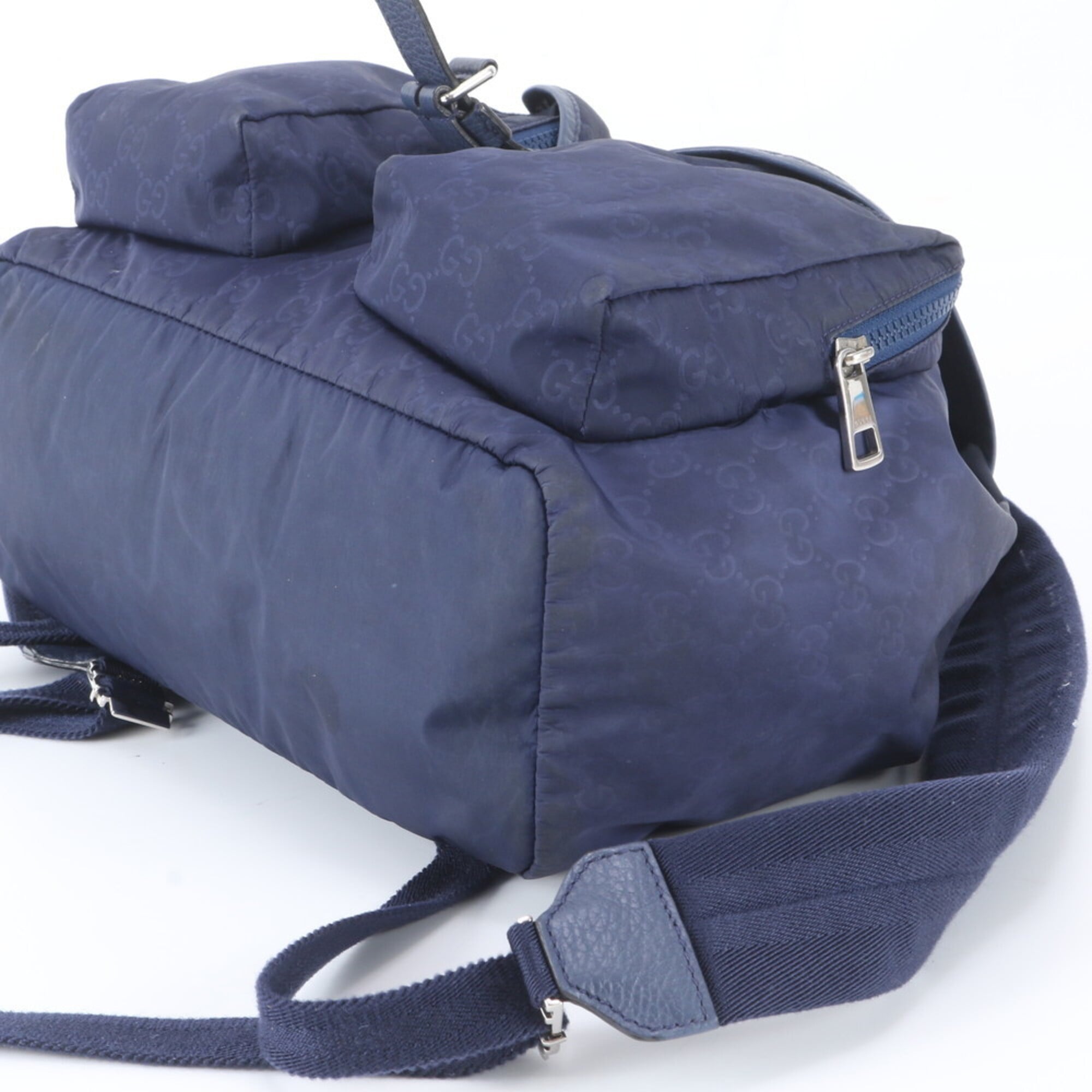 Gucci Navy Nylon Leather Backpack Handbag (Pre-Owned)