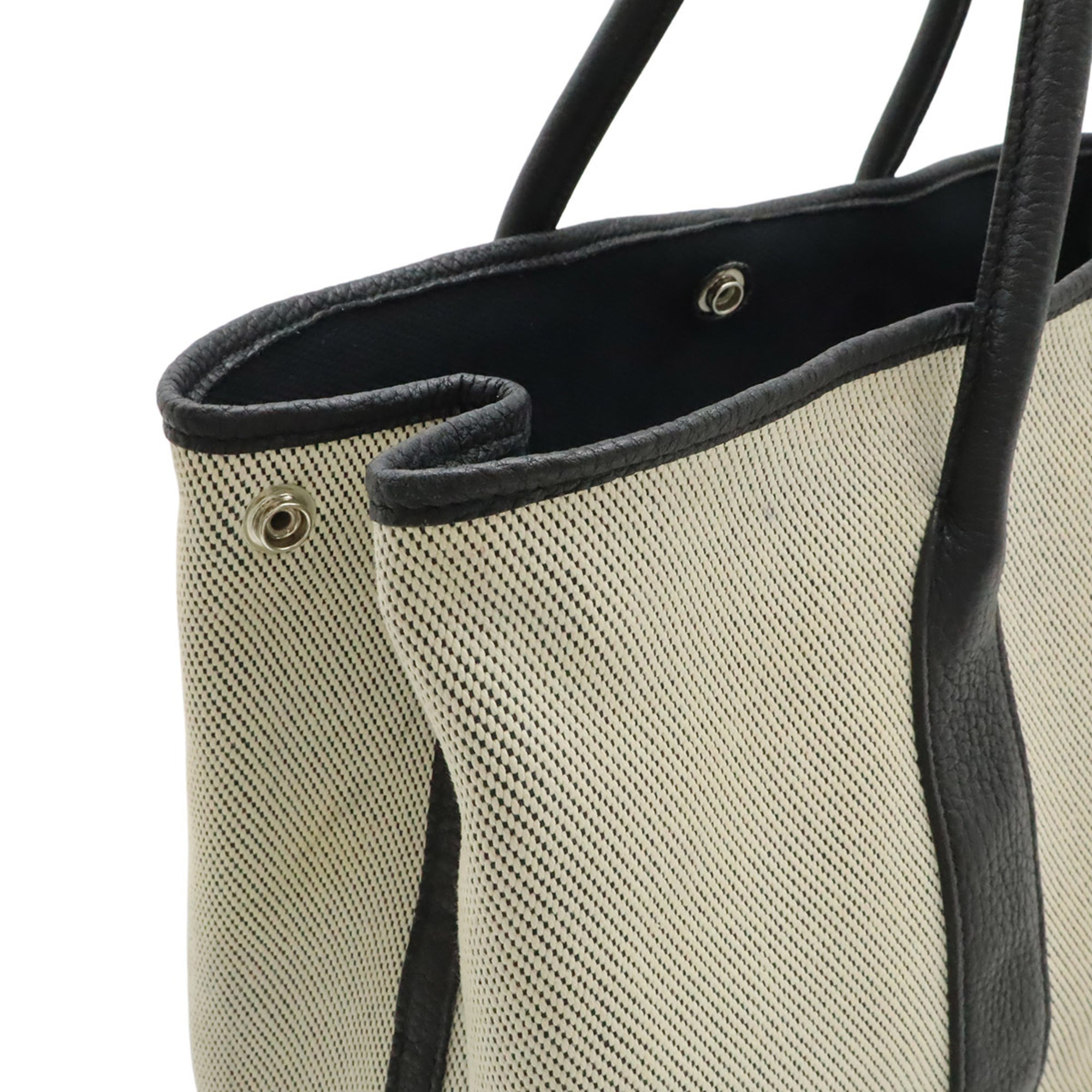 Hermes Black Off-White Canvas Handbag Tote Bag (Pre-Owned)