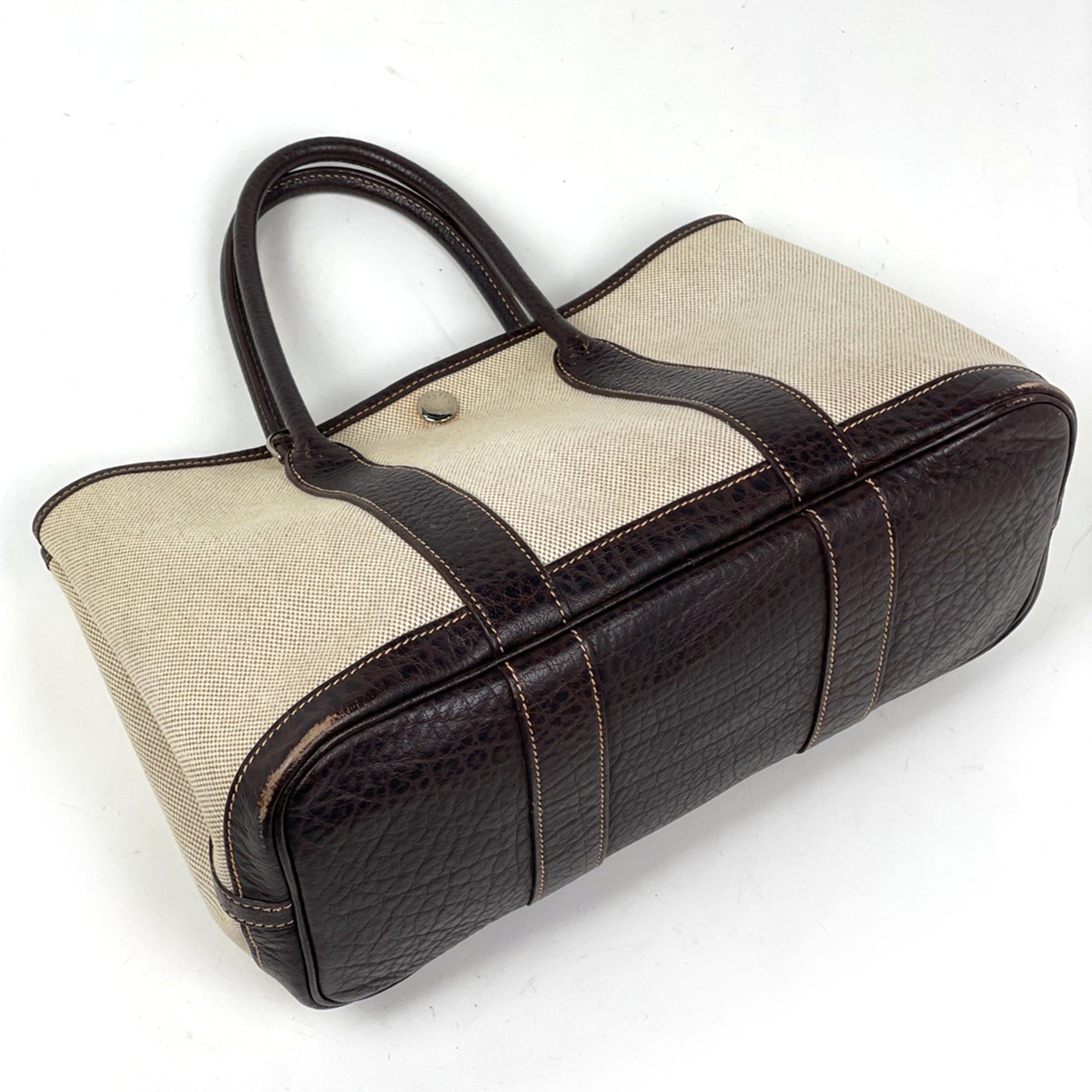 Hermes Brown Natural Toile H Leather Handbag Tote Bag (Pre-Owned)
