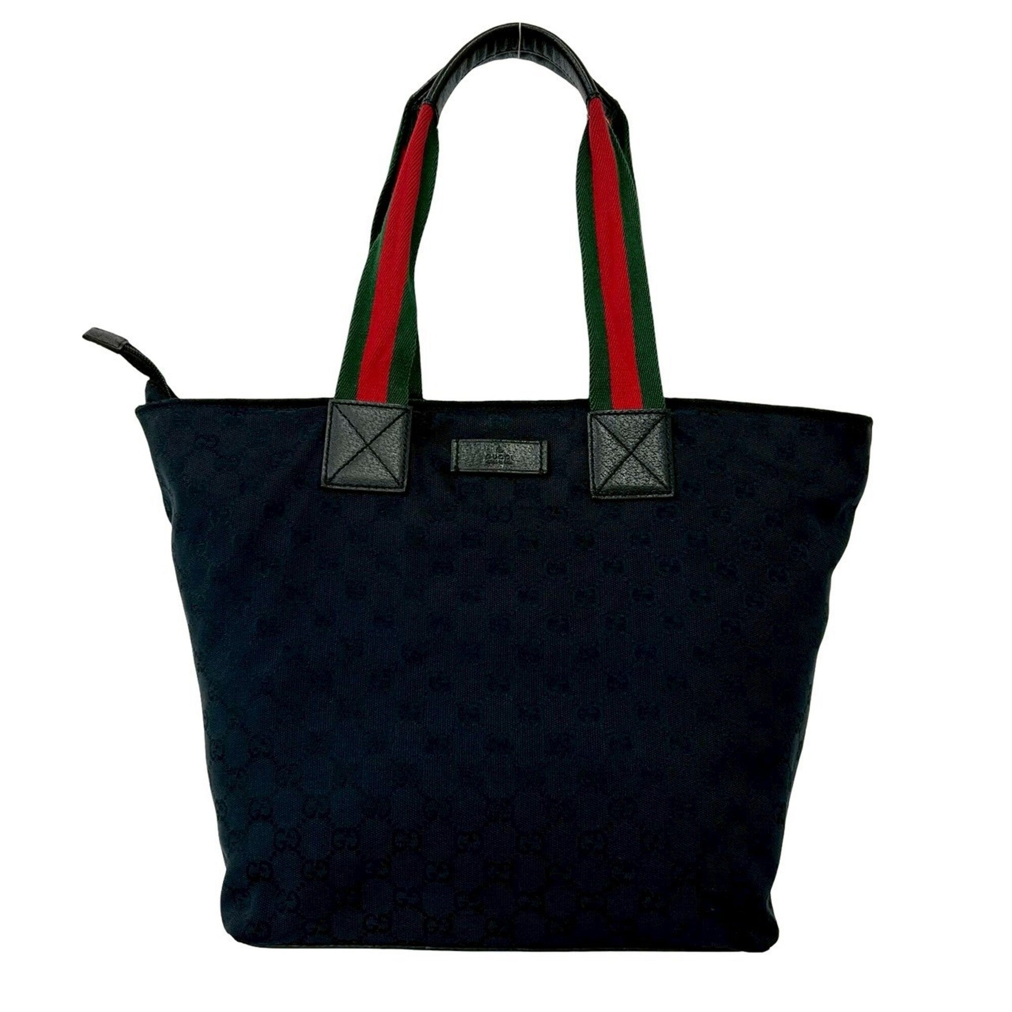 Gucci Black Green Red Color Canvas Leather Handbag Tote Bag (Pre-Owned)