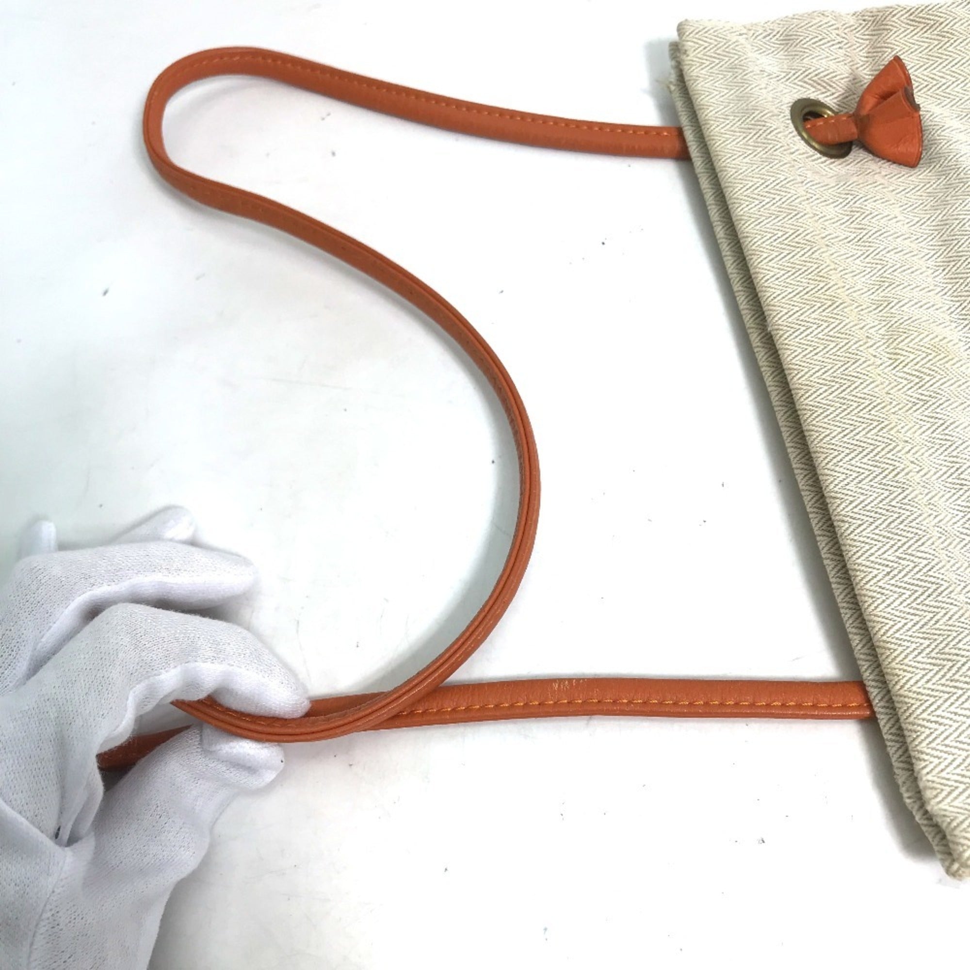Hermes Beige Orange Canvas Leather Shoulder Bag (Pre-Owned)