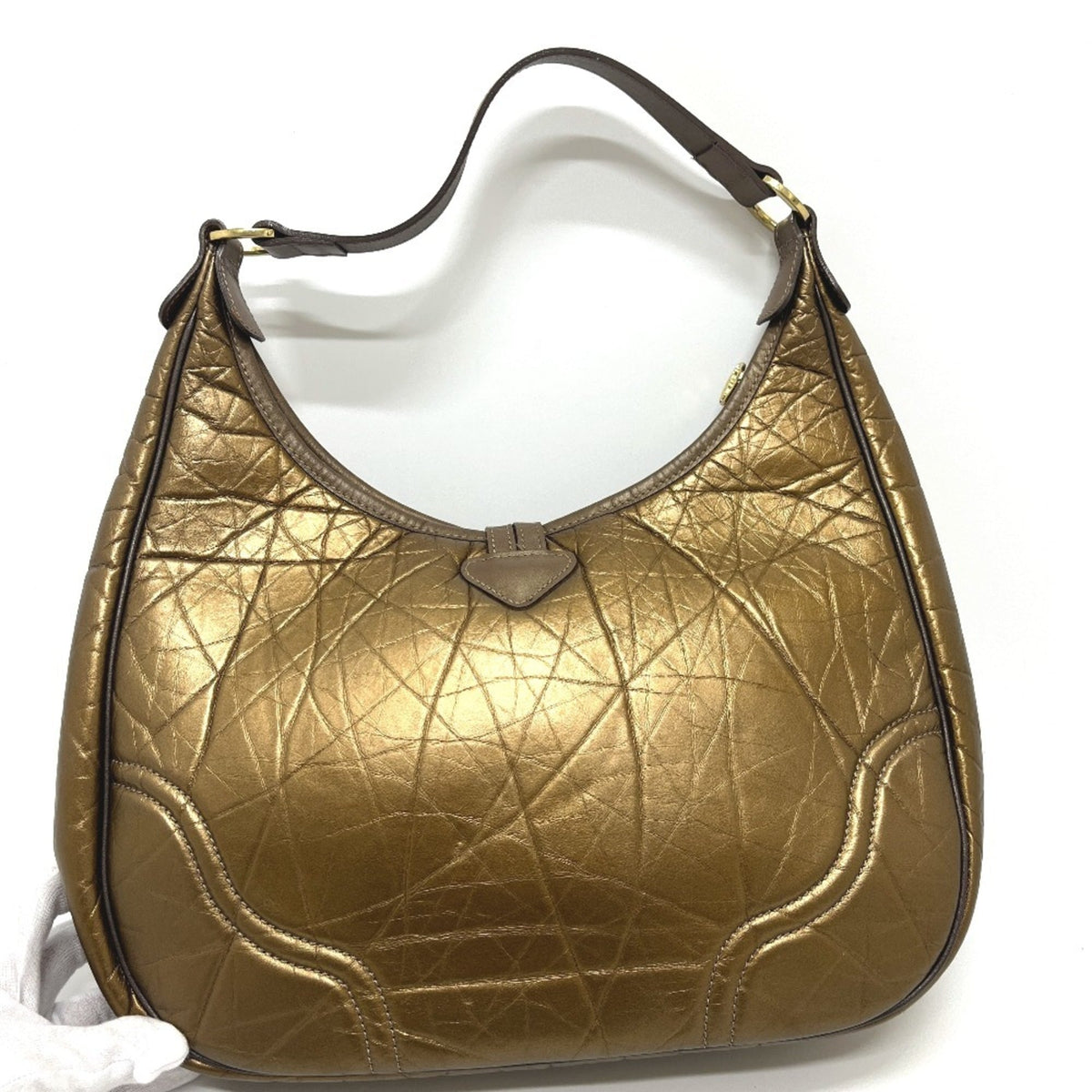 Longchamp Bronze Leather Nylon Handbag Shoulder Bag Tote Bag (Pre-Owned)