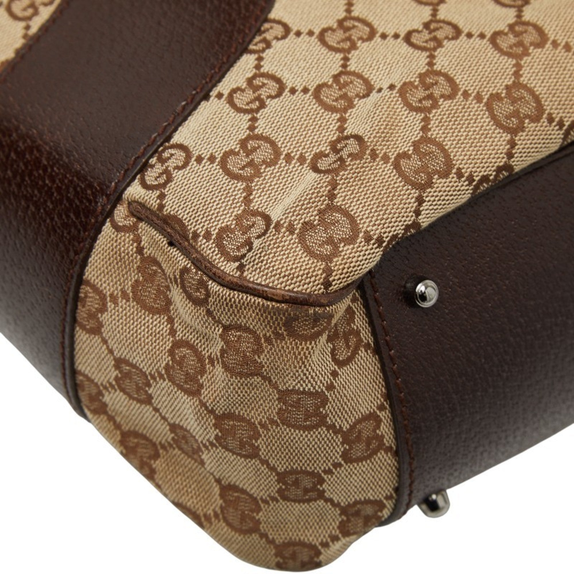 Gucci Beige Brown Canvas Leather Handbag Tote Bag (Pre-Owned)
