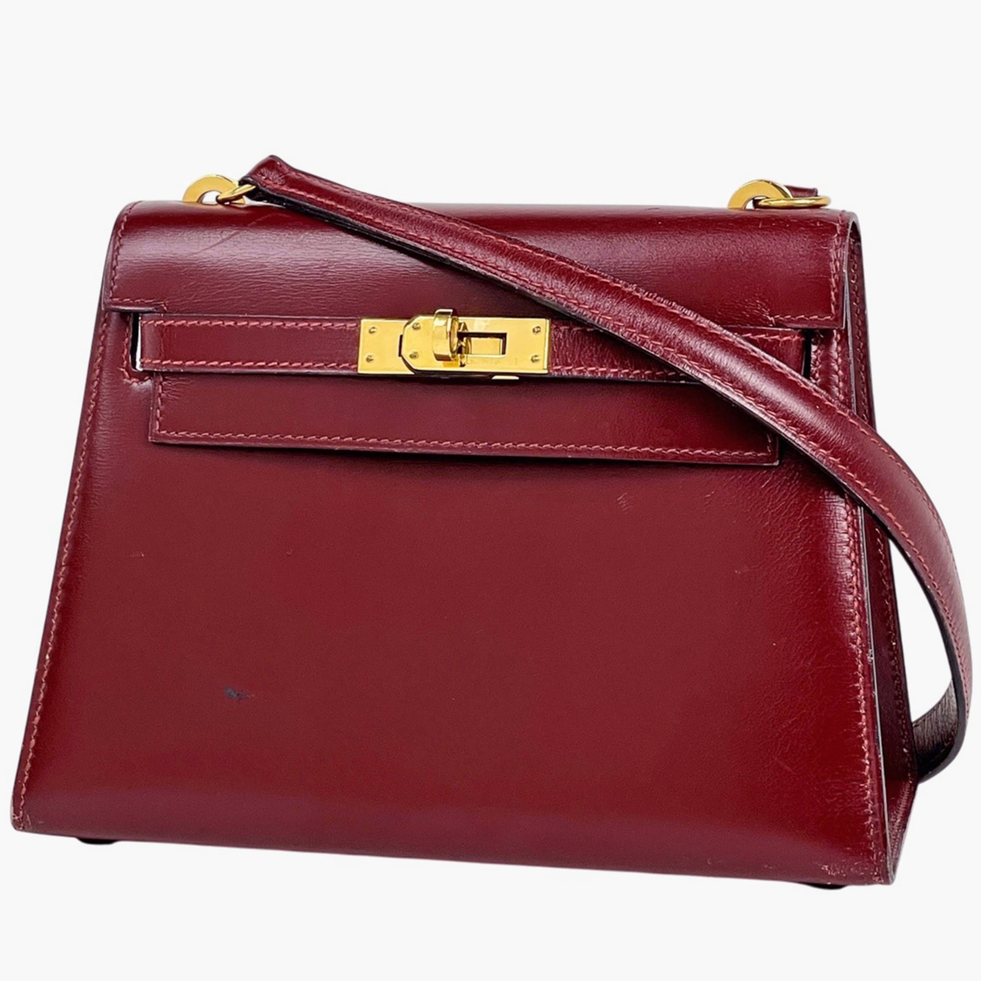 Hermes Red Color Box Calf Leather Shoulder Bag (Pre-Owned)