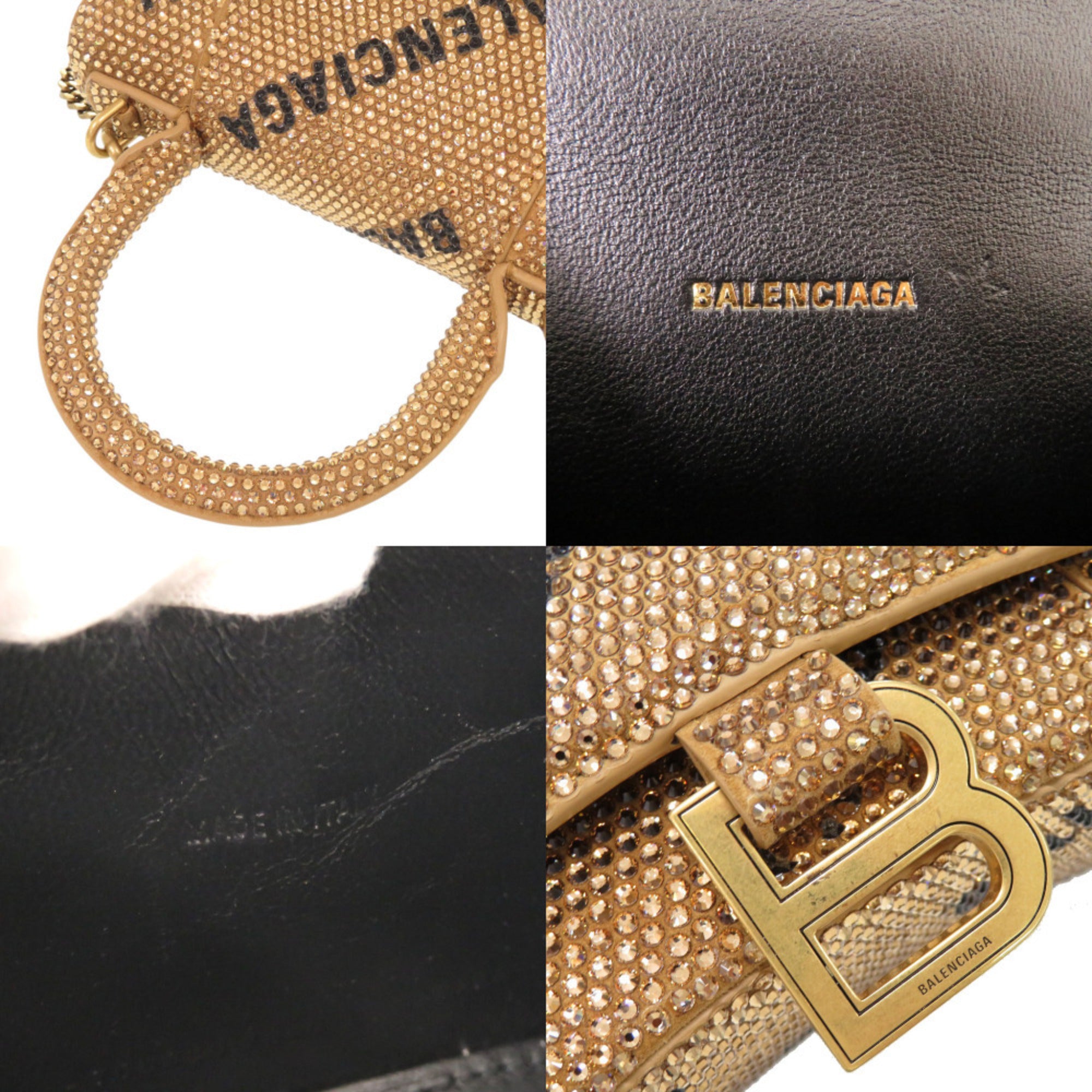 Balenciaga Gold Rhinestone Suede Handbag Shoulder Bag (Pre-Owned)