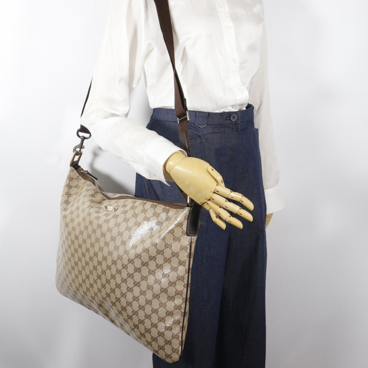 Gucci Gg Crystal Beige Pvc Shoulder Bag (Pre-Owned)
