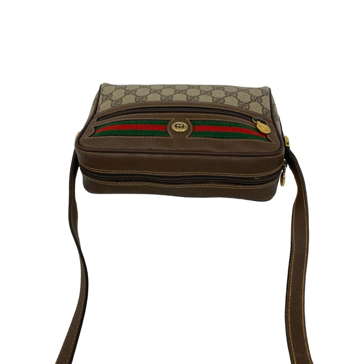 Gucci Brown Green Red Color Leather Pvc Shoulder Bag (Pre-Owned)
