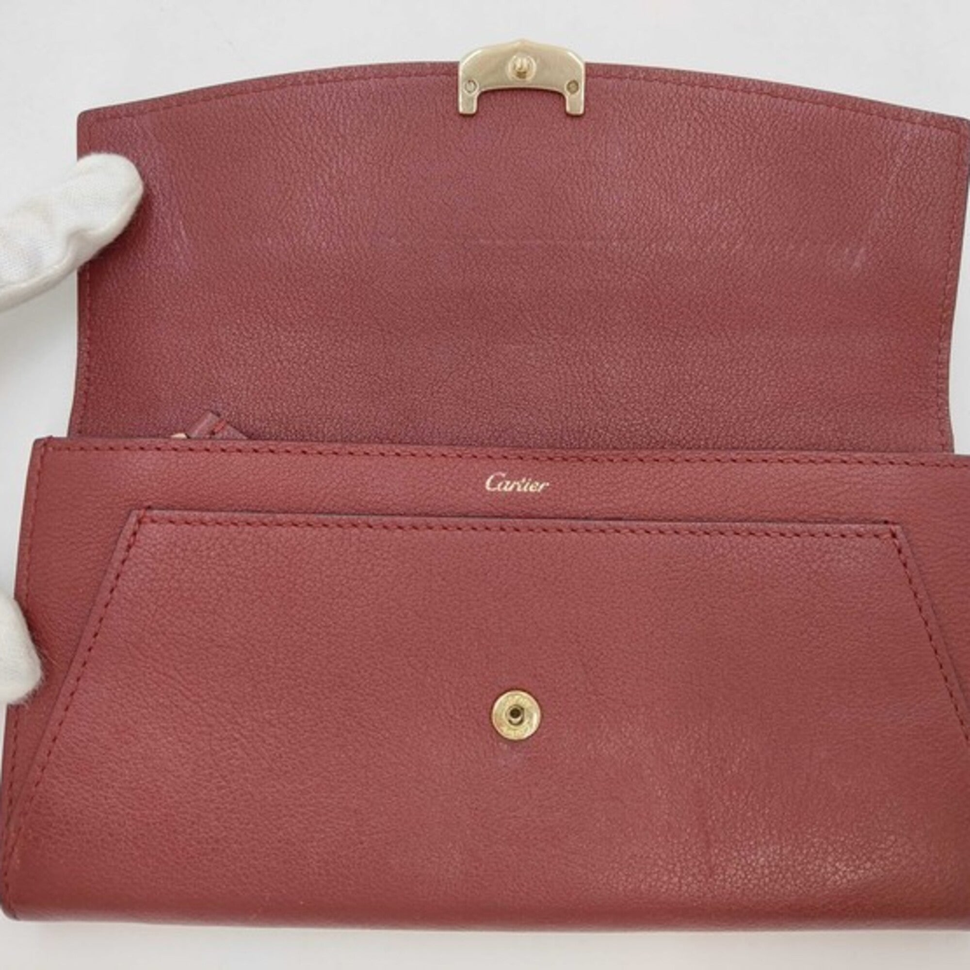 Cartier Bordeaux Leather Long Wallet (Tri-Fold) (Pre-Owned)