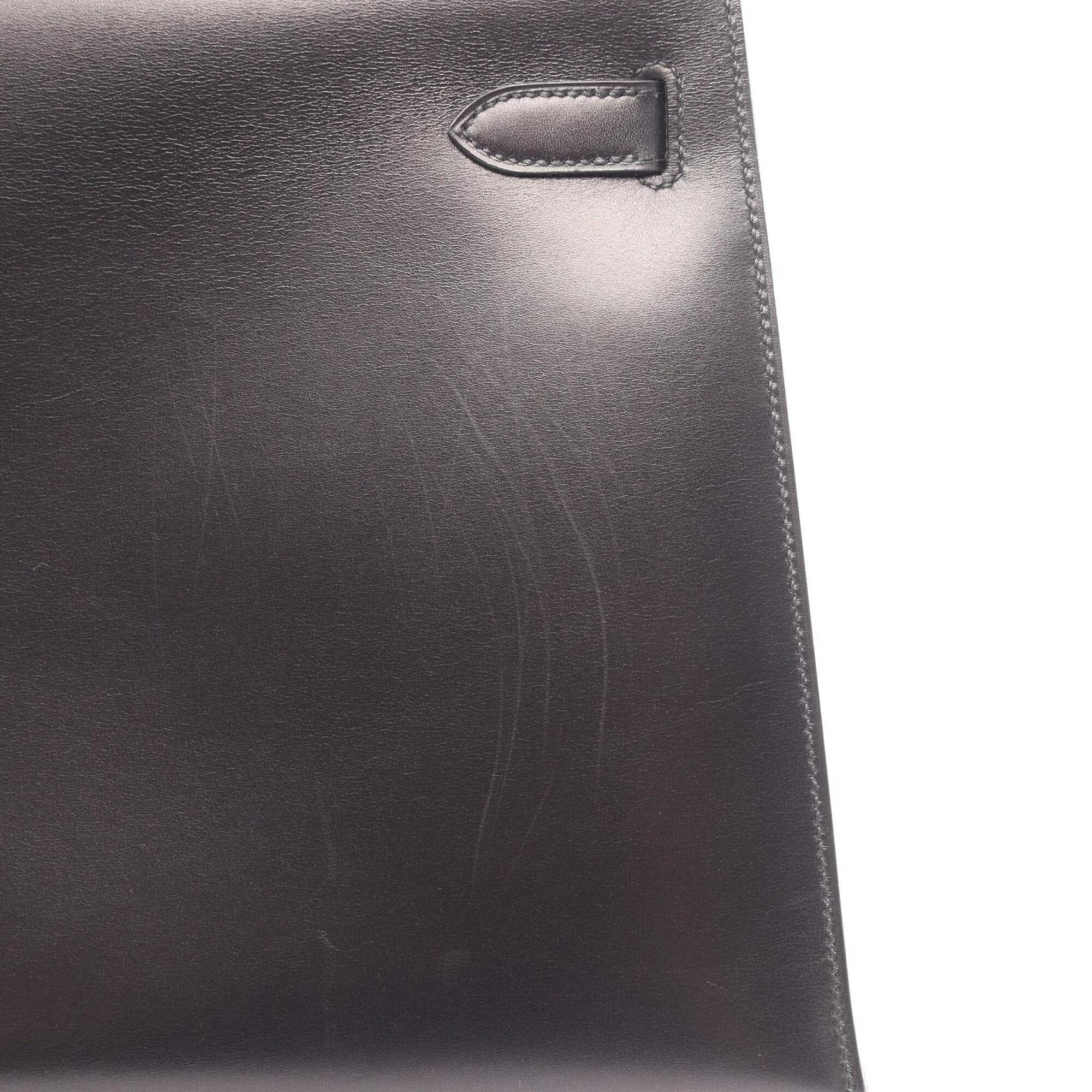 Hermes Black Box Calf Leather Leather Handbag (Pre-Owned)