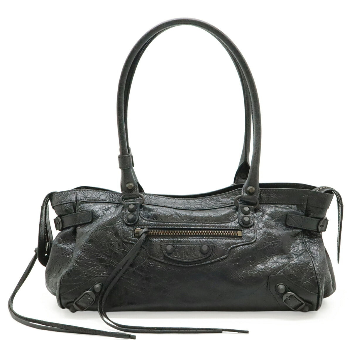 Balenciaga Black Leather Shoulder Bag Tote Bag (Pre-Owned)