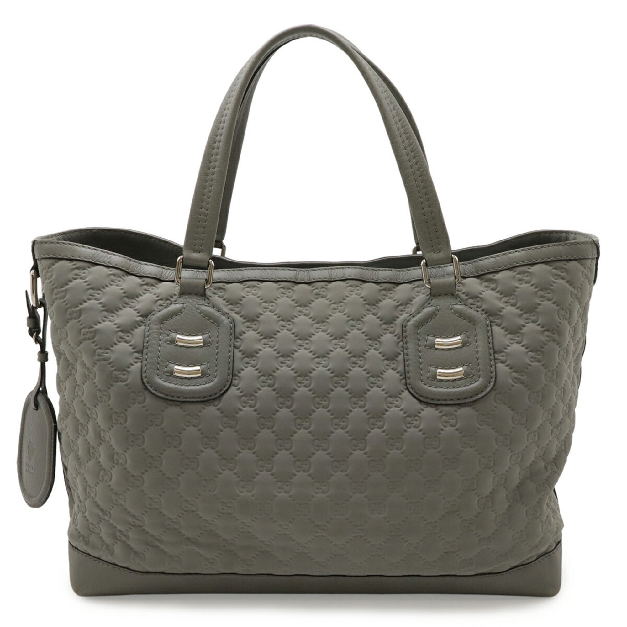 Gucci Light Gray Nylon Leather Shoulder Bag Tote Bag (Pre-Owned)