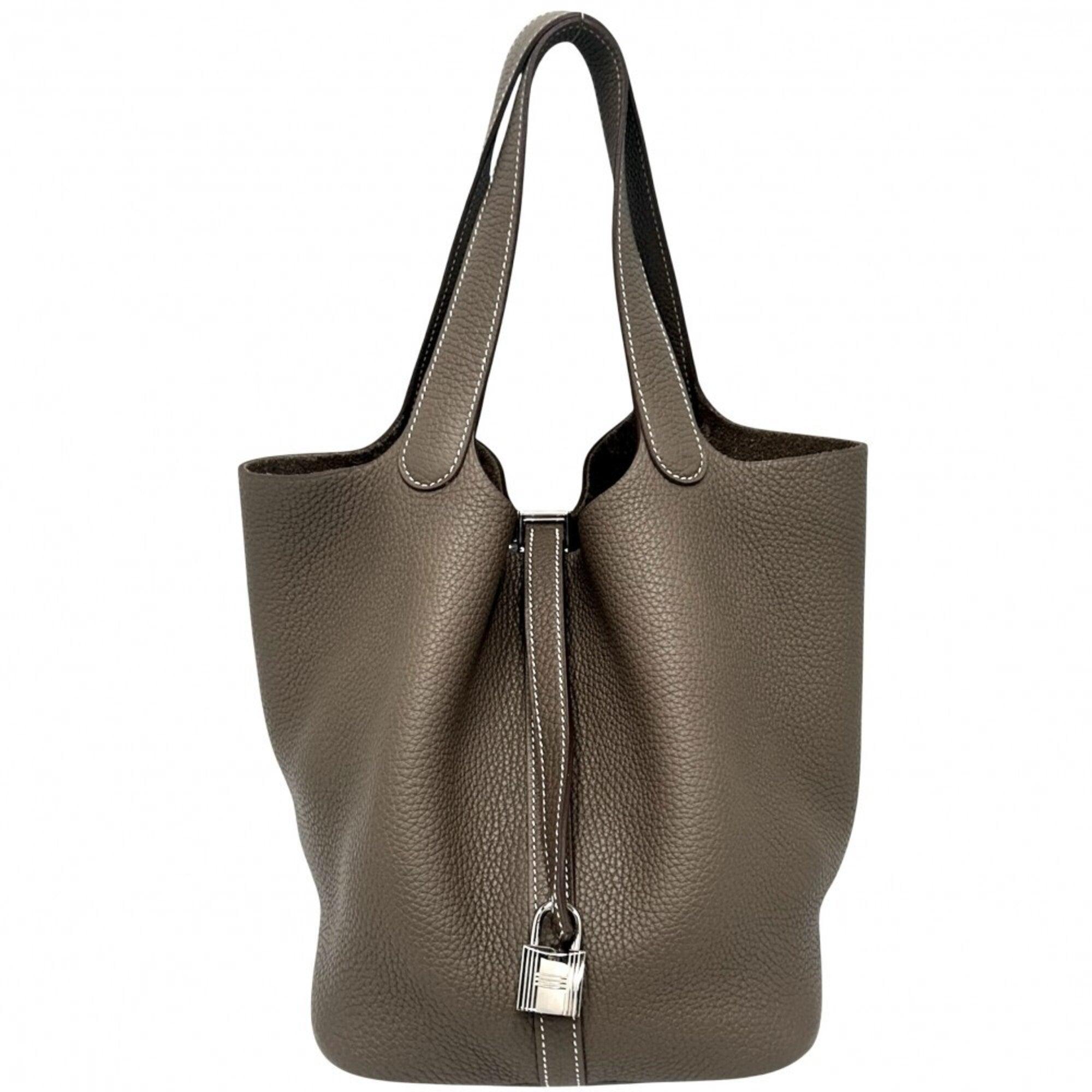 Hermes Etoupe Gray Taurillon Clemence Leather Handbag (Pre-Owned)