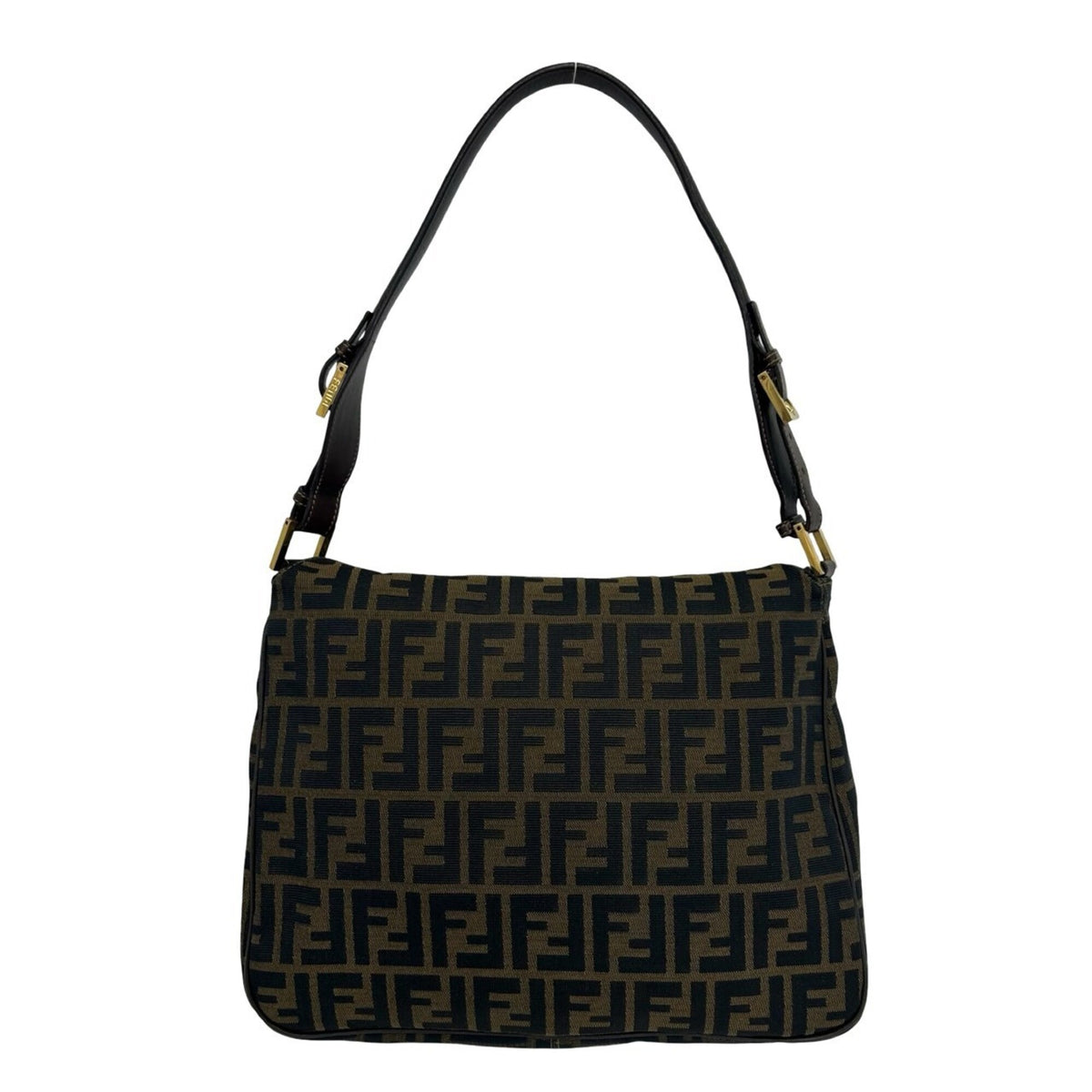 Fendi Black Brown Canvas Leather Shoulder Bag Tote Bag (Pre-Owned)