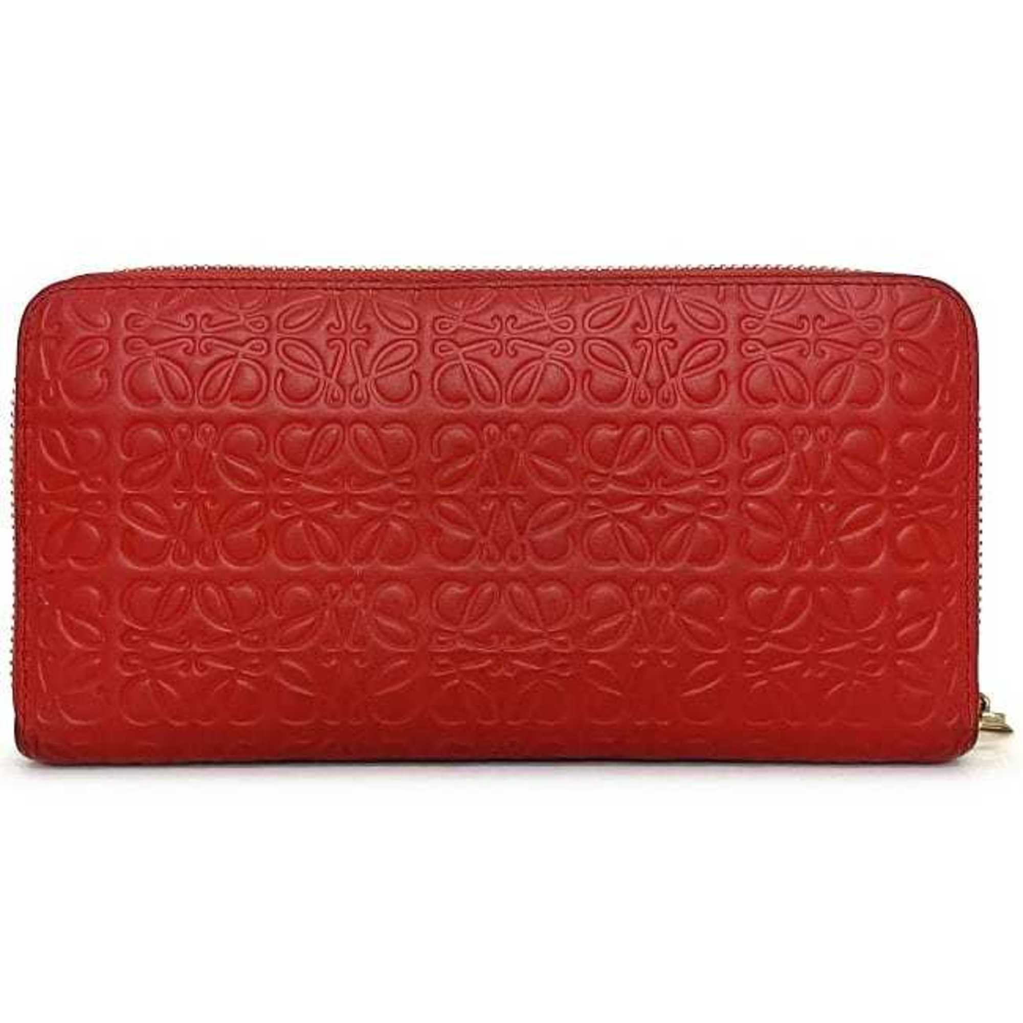 Loewe Repeat Red Color Leather Long Wallet (Bi-Fold) (Pre-Owned)