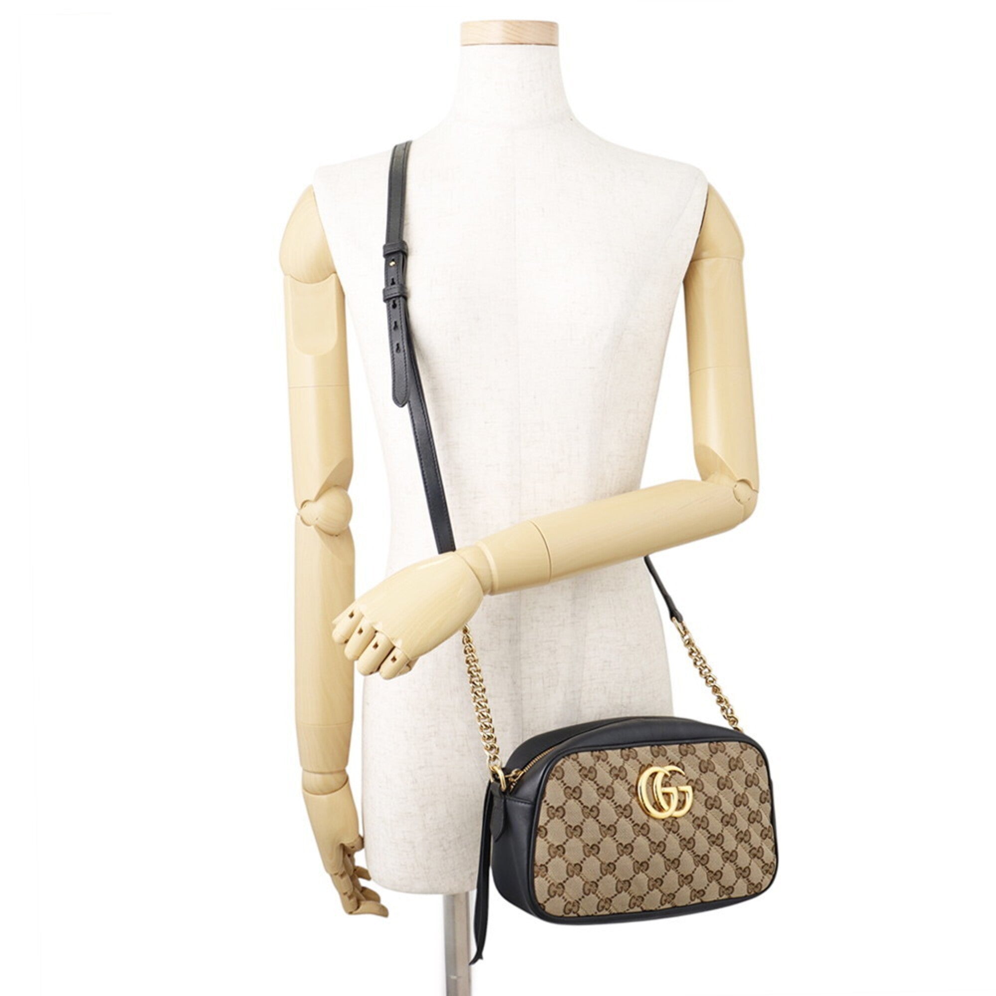 Gucci Beige Black Gg Canvas Handbag Shoulder Bag (Pre-Owned)