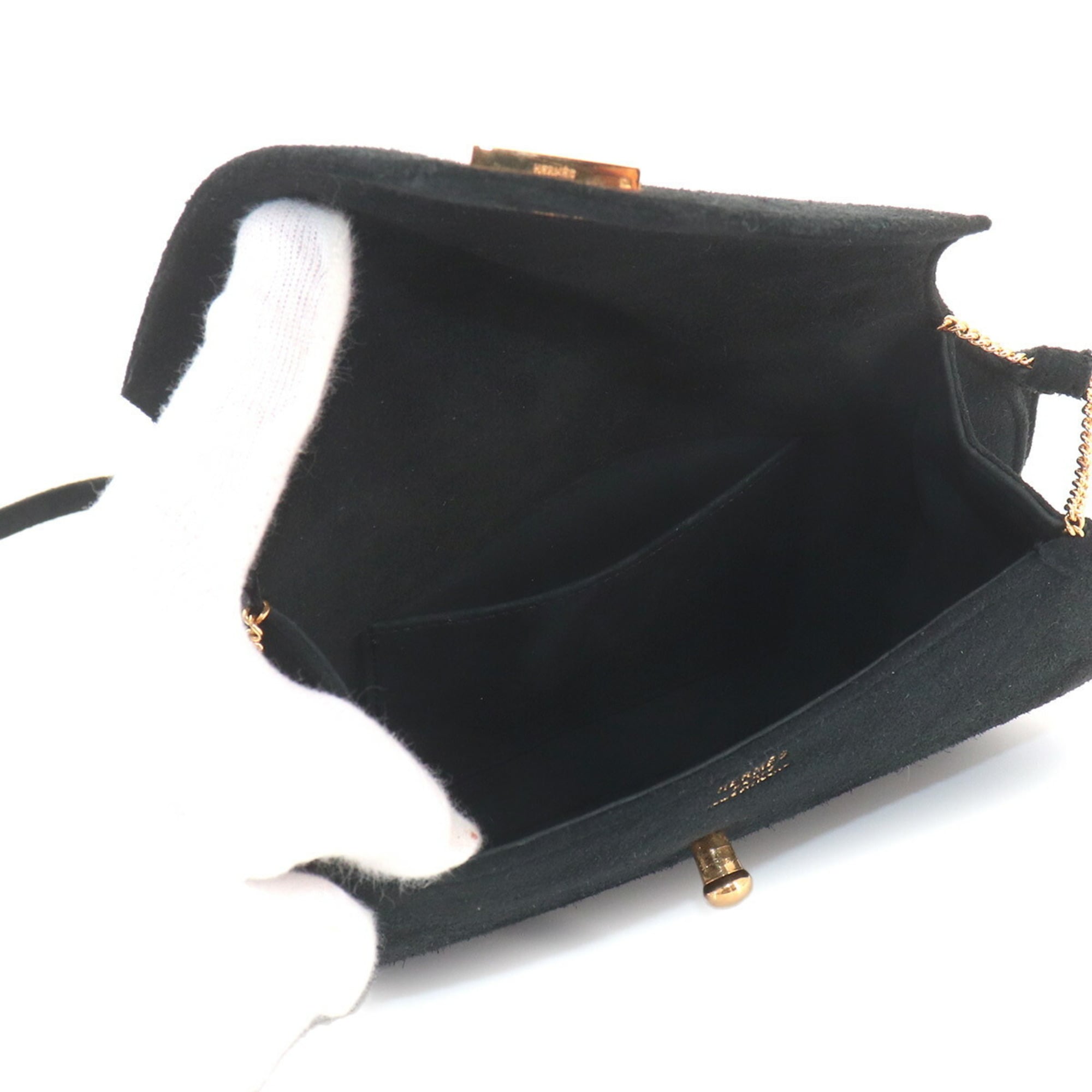 Hermes Black Suede Handbag Shoulder Bag (Pre-Owned)