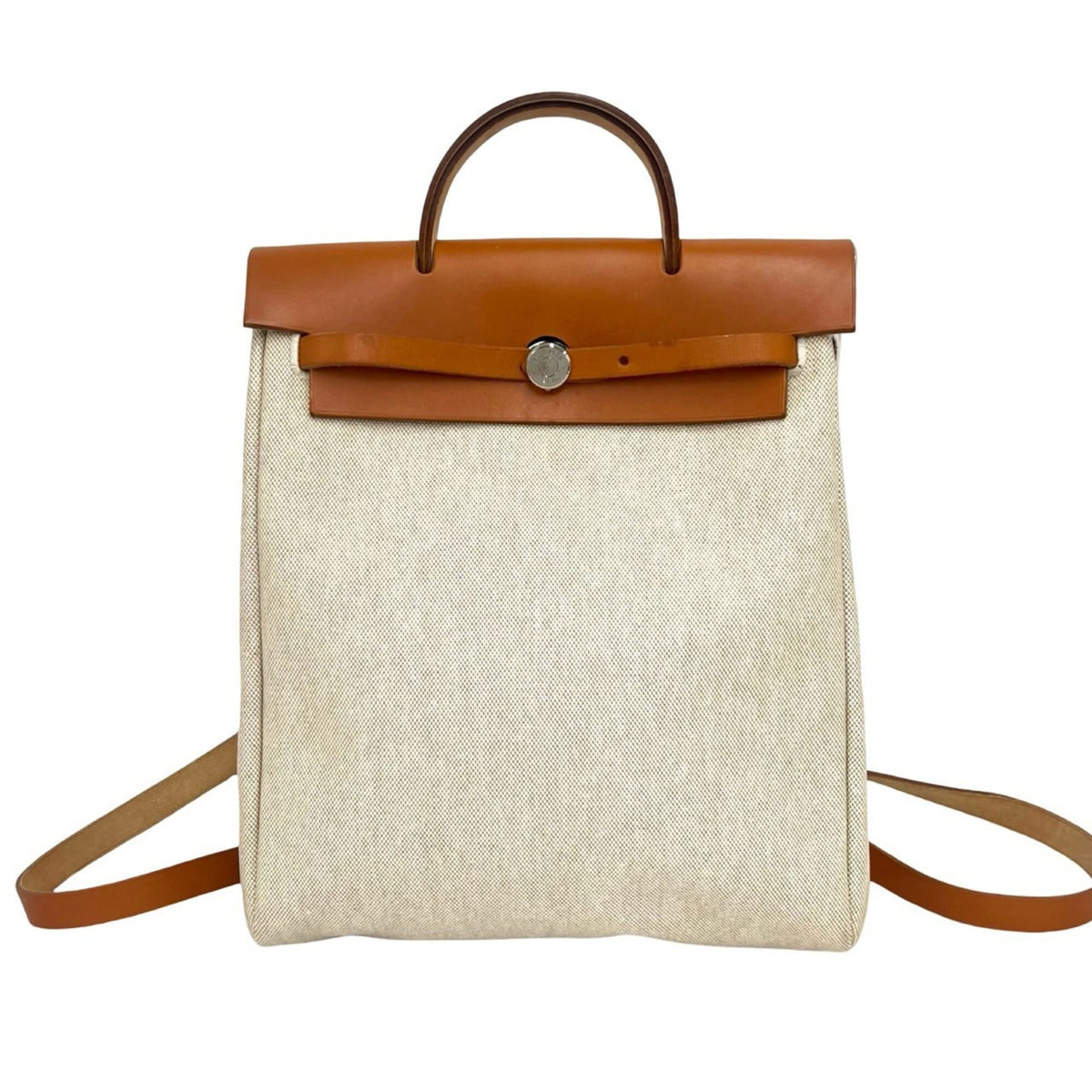 Hermes Brown Ivory Toile H Leather Backpack (Pre-Owned)
