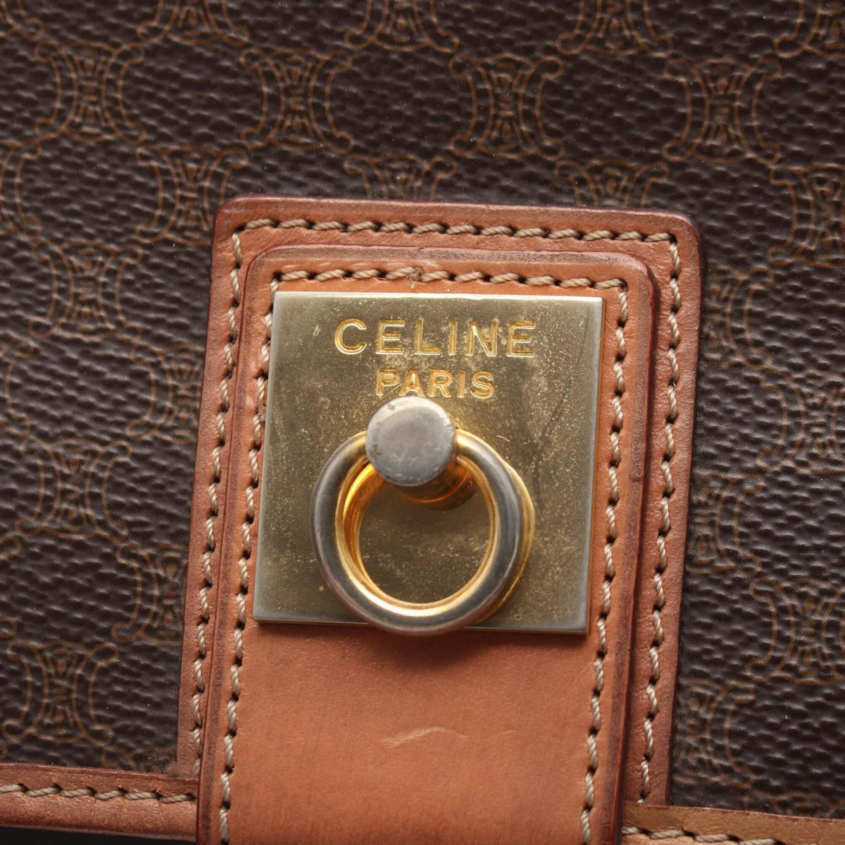 Celine Beige Brown Coated Canvas Leather Shoulder Bag (Pre-Owned)