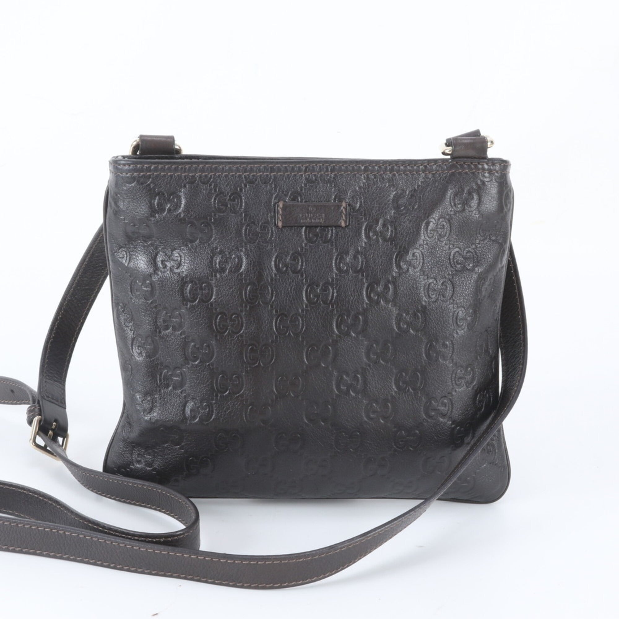 Gucci Guccissima Dark Brown Leather Shoulder Bag (Pre-Owned)