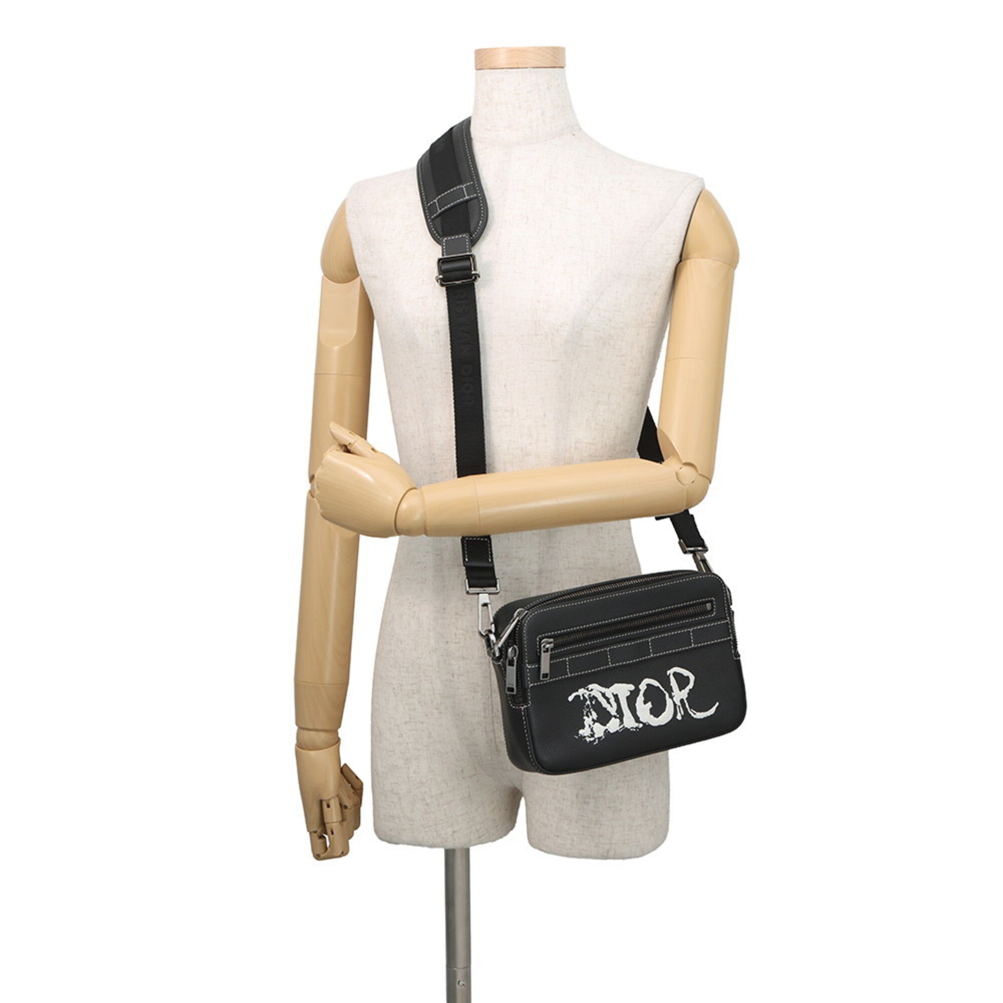 Christian Dior Black Leather Handbag Messenger Bag Shoulder Bag (Pre-Owned)