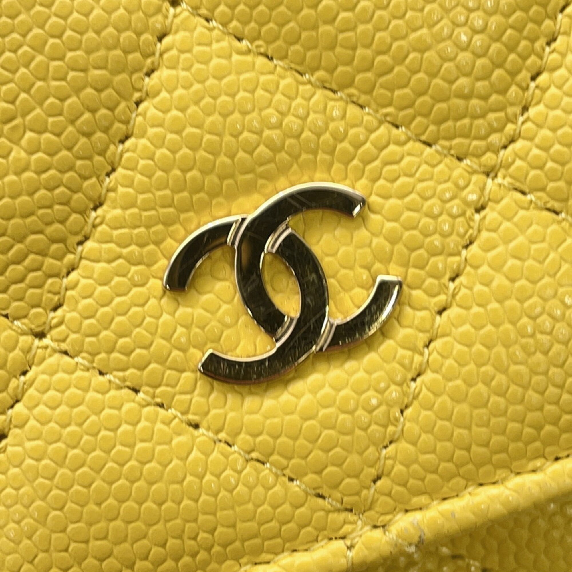 Chanel Yellow Grained Calfskin Chain/Shoulder Wallet (Pre-Owned)