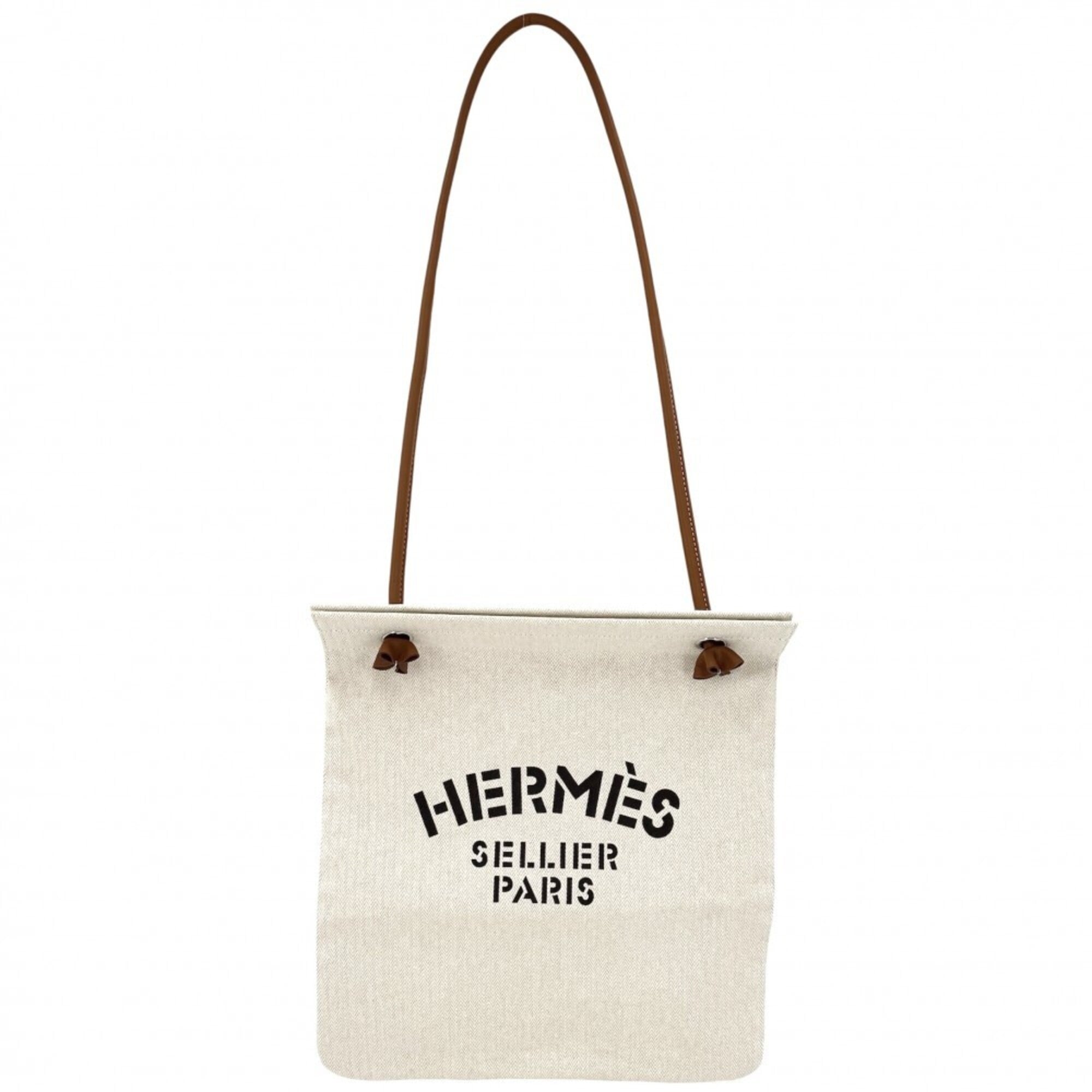 Hermes Beige Brown Toile Chevron Leather Handbag Tote Bag (Pre-Owned)