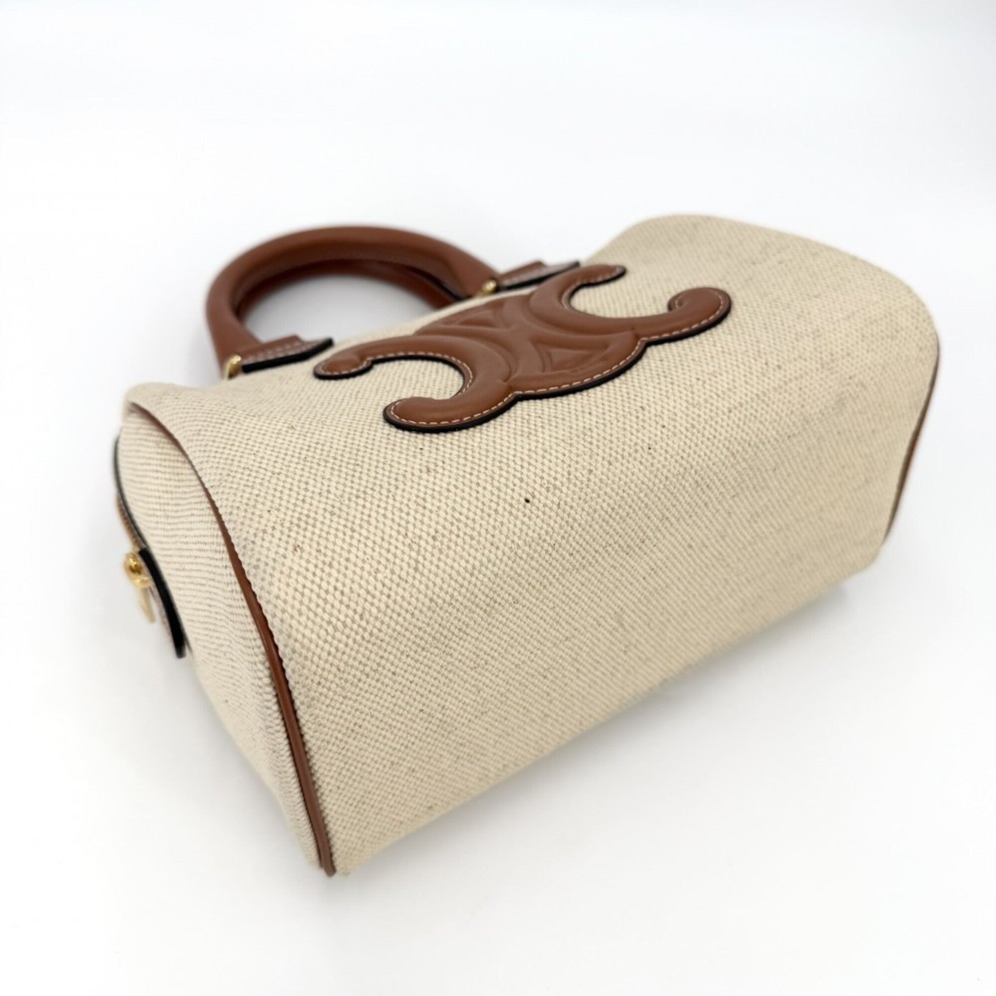 Celine Beige Brown Canvas Leather Shoulder Bag (Pre-Owned)
