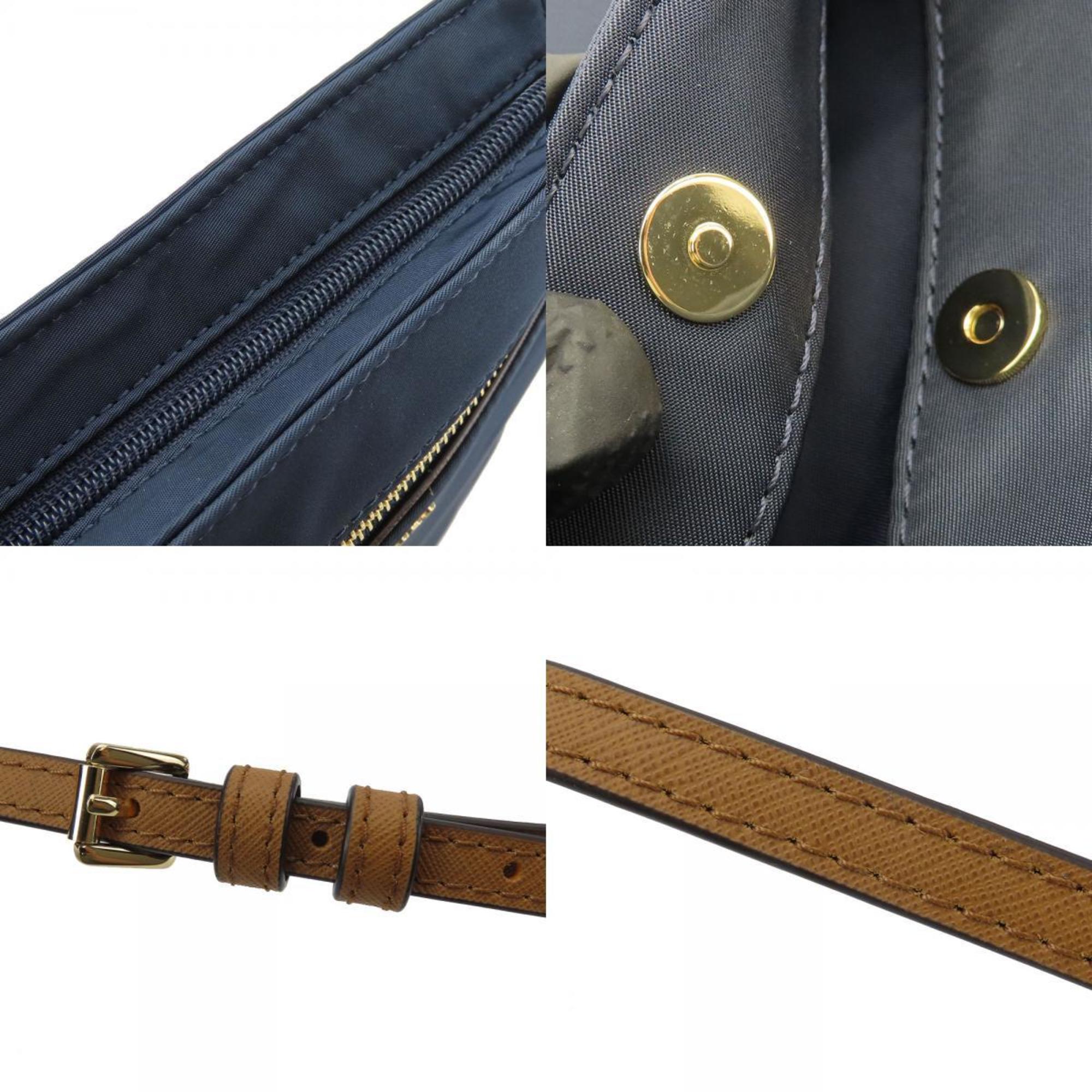 Michael Kors Brown Navy Nylon Leather Shoulder Bag (Pre-Owned)