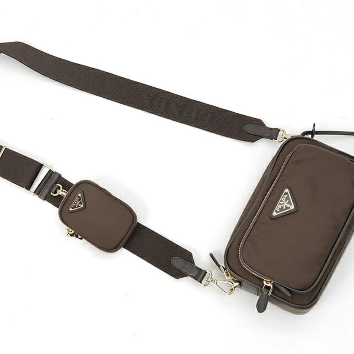 Prada Brown Leather Pouch Shoulder Bag (Pre-Owned)