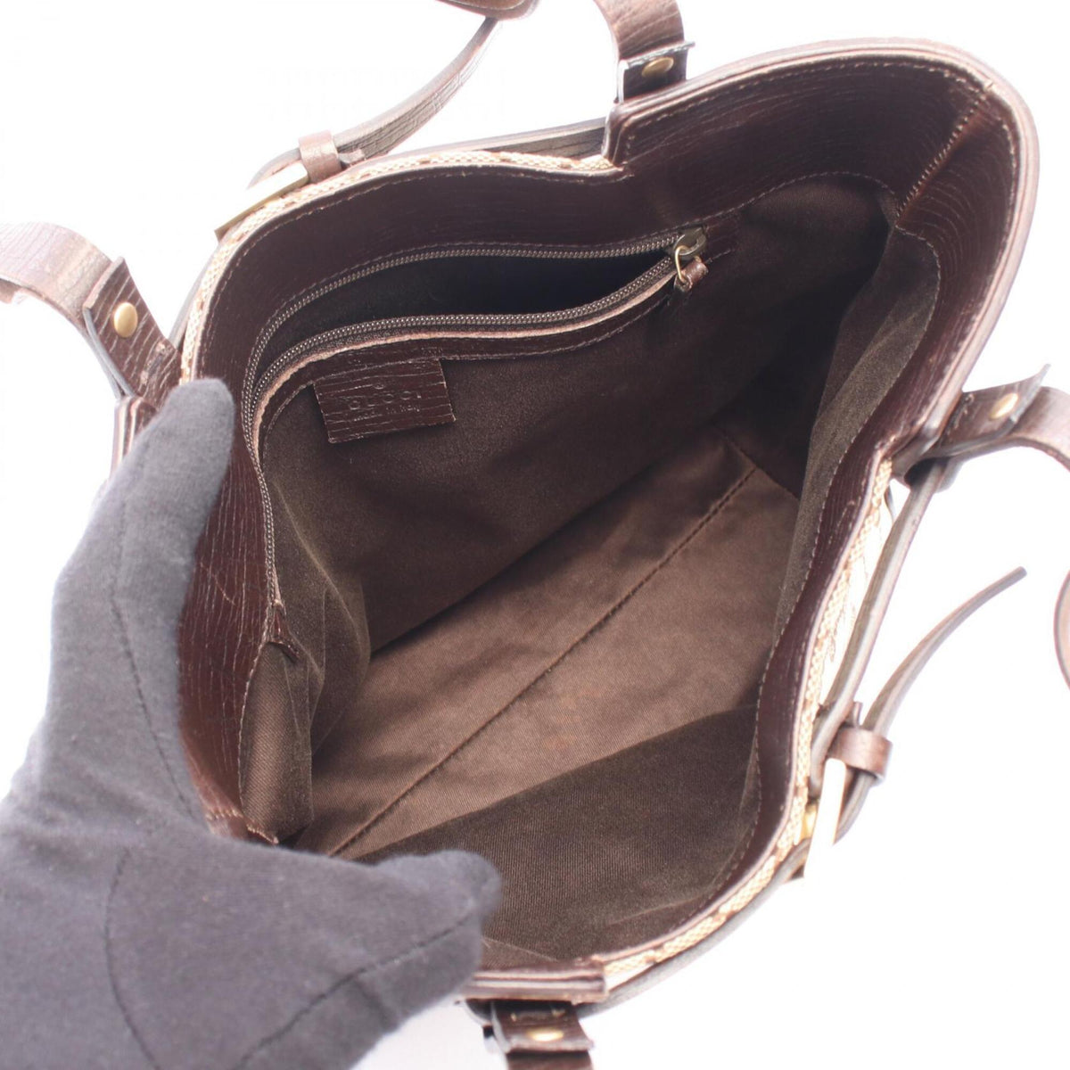 Gucci Beige Brown Gg Canvas Leather Handbag Tote Bag (Pre-Owned)