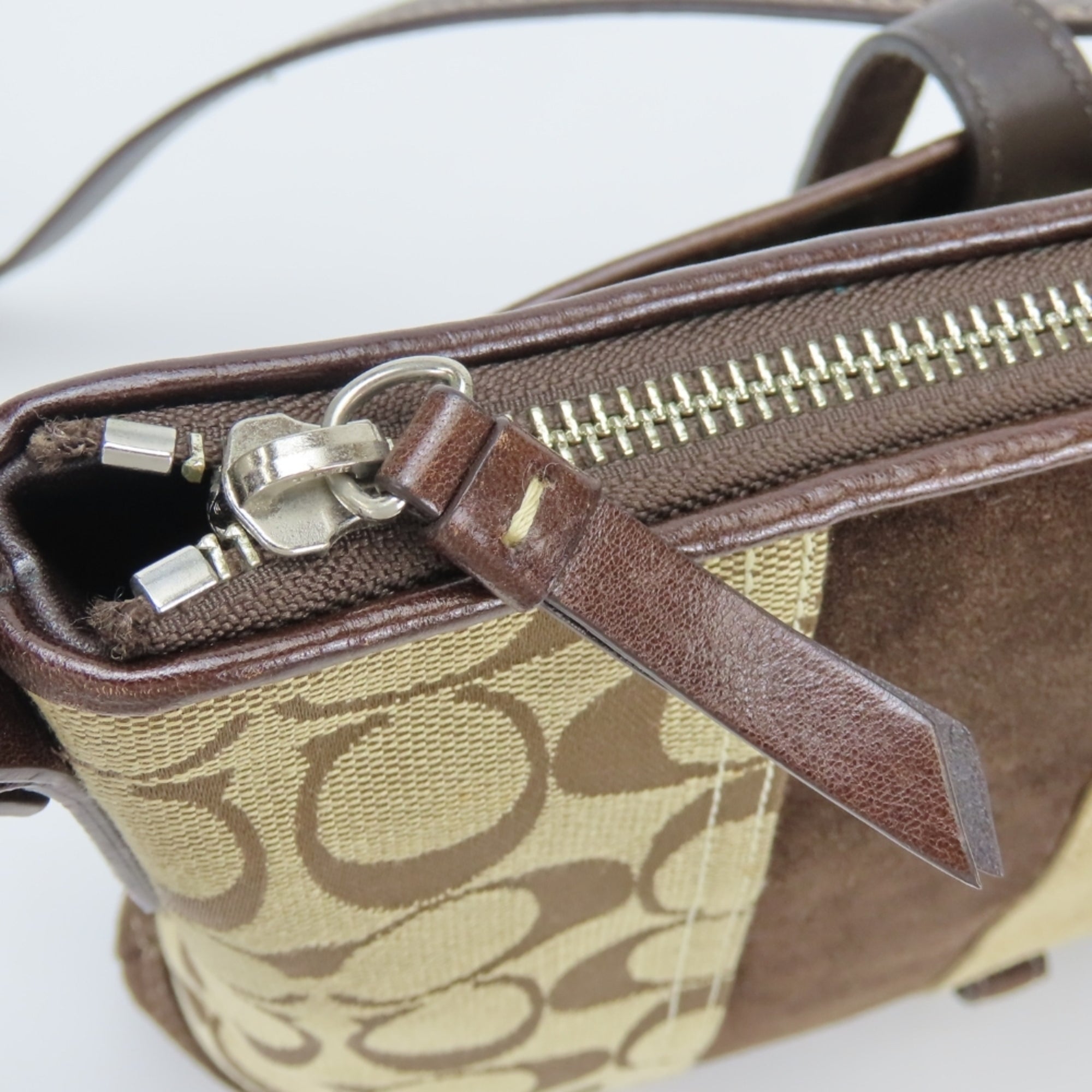 Coach Signature Brown Canvas Suede Leather Shoulder Bag (Pre-Owned)