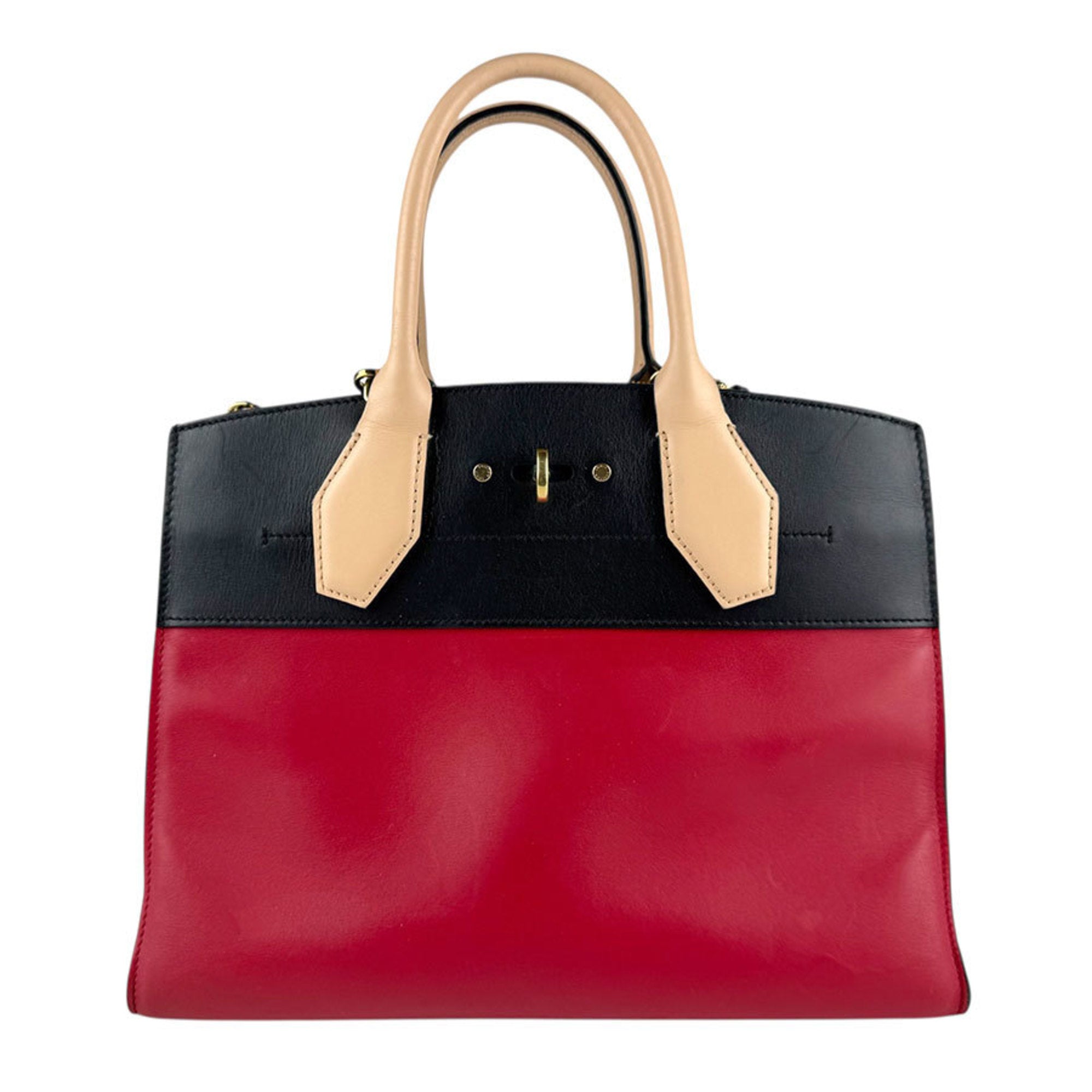 Louis Vuitton Beige Black Red Color Leather Handbag Shoulder Bag (Pre-Owned)