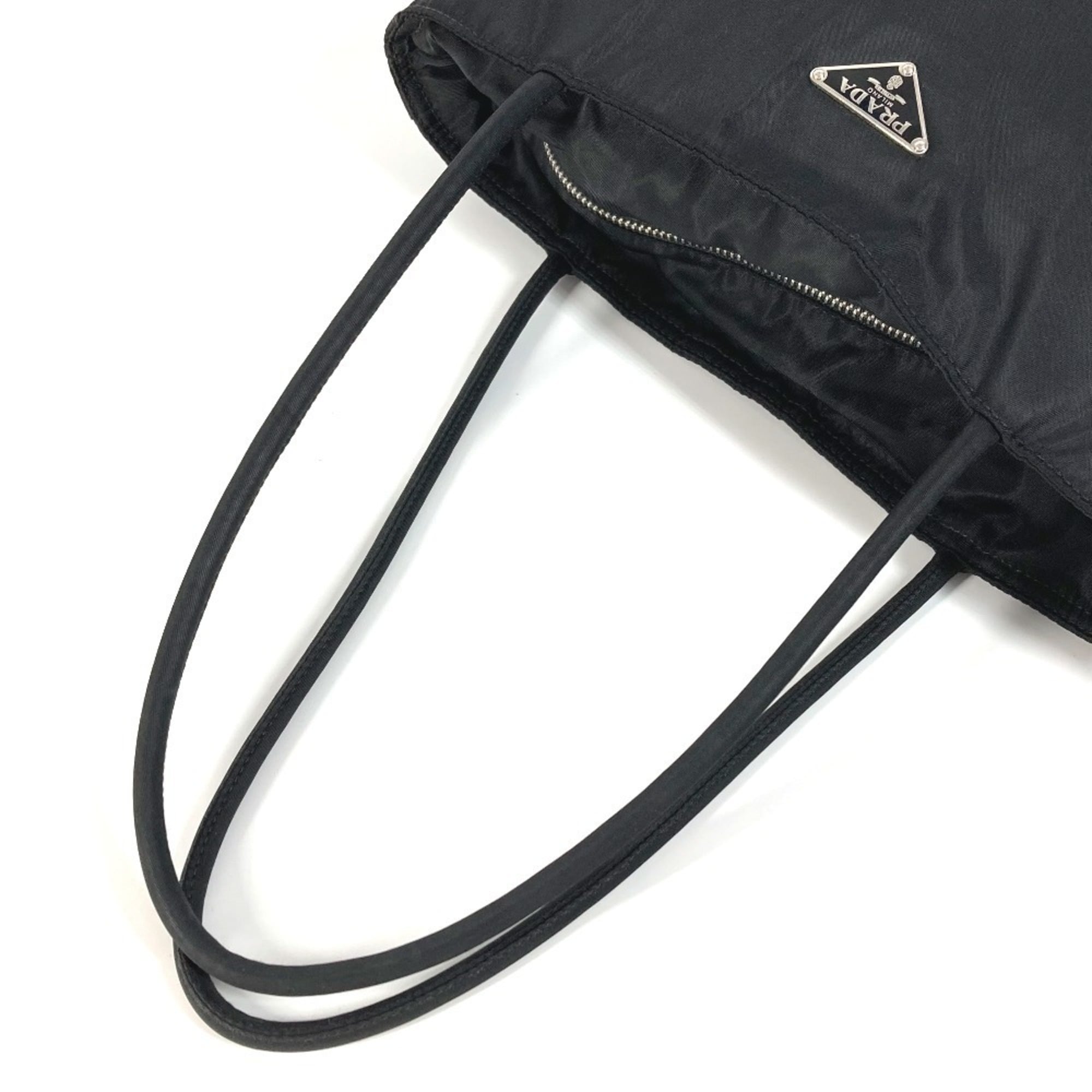 Prada Black Nylon Leather Shoulder Bag Tote Bag (Pre-Owned)