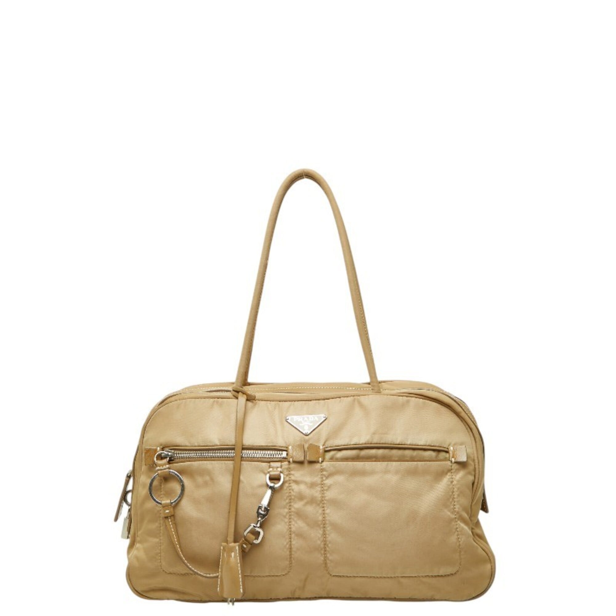 Prada Beige Nylon Leather Handbag Shoulder Bag (Pre-Owned)