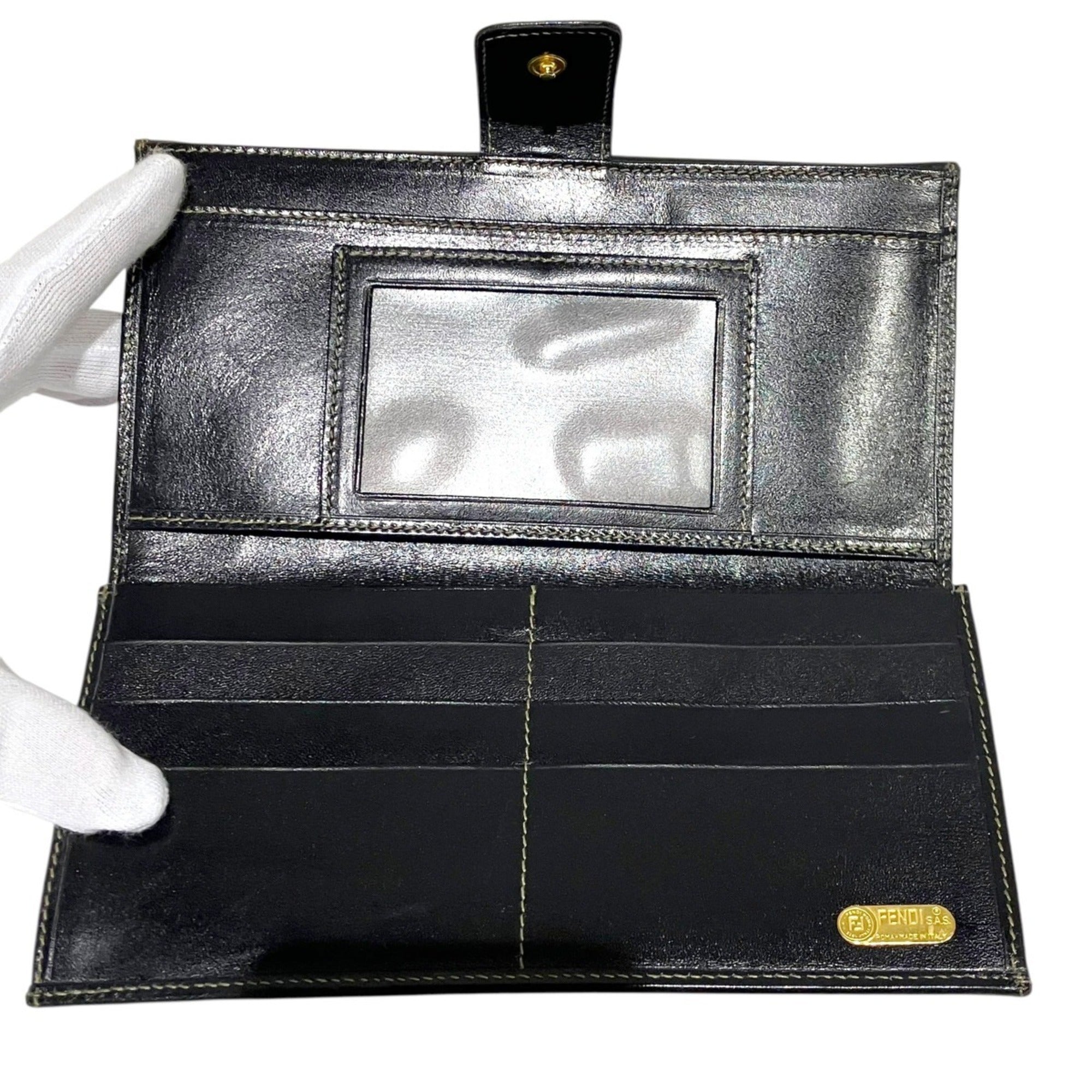 Fendi Brown Canvas Leather Long Wallet (Bi-Fold) (Pre-Owned)