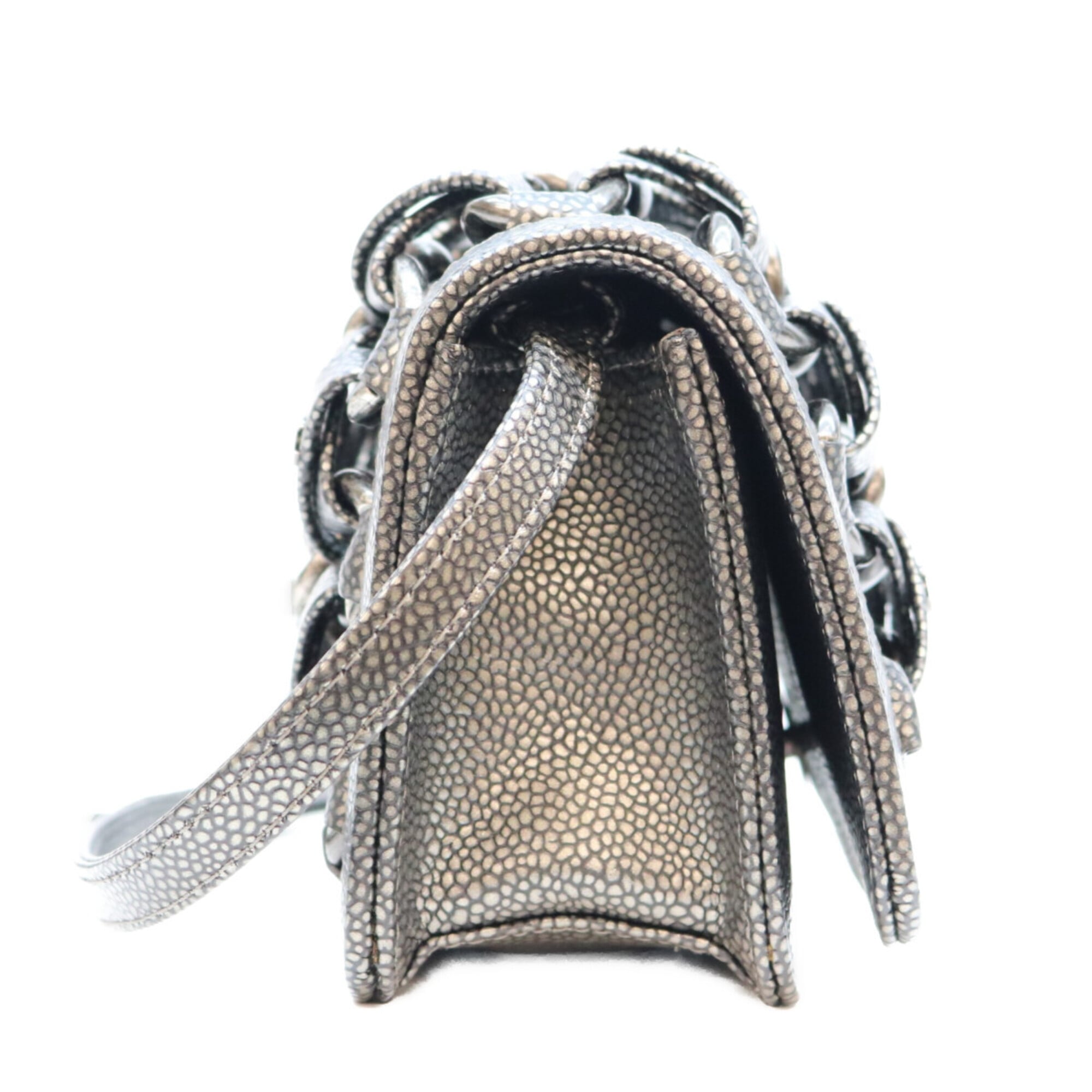 Chanel Metallic Gray Grained Calfskin Shoulder Bag (Pre-Owned)