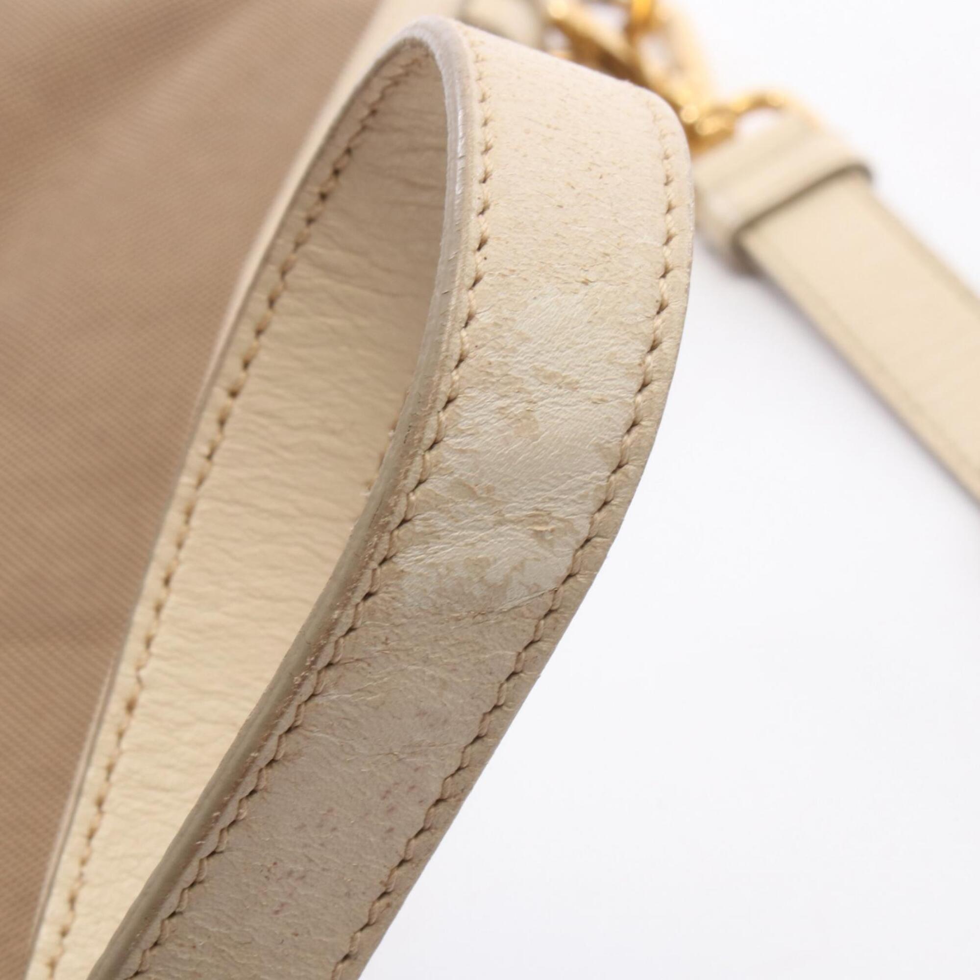 Prada Beige Ivory Canvas Leather Handbag Shoulder Bag (Pre-Owned)