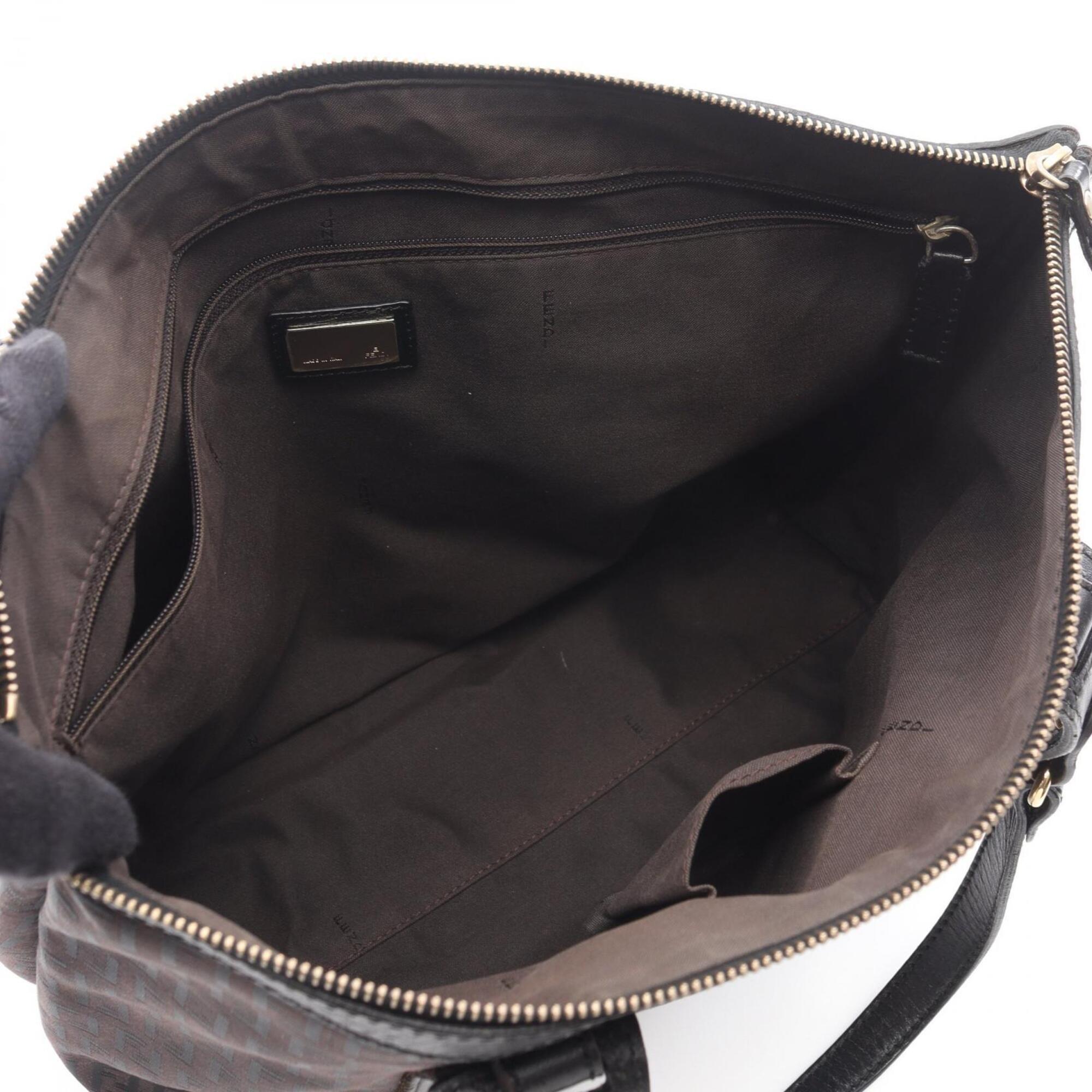 Fendi Black Brown Canvas Leather Handbag Tote Bag (Pre-Owned)
