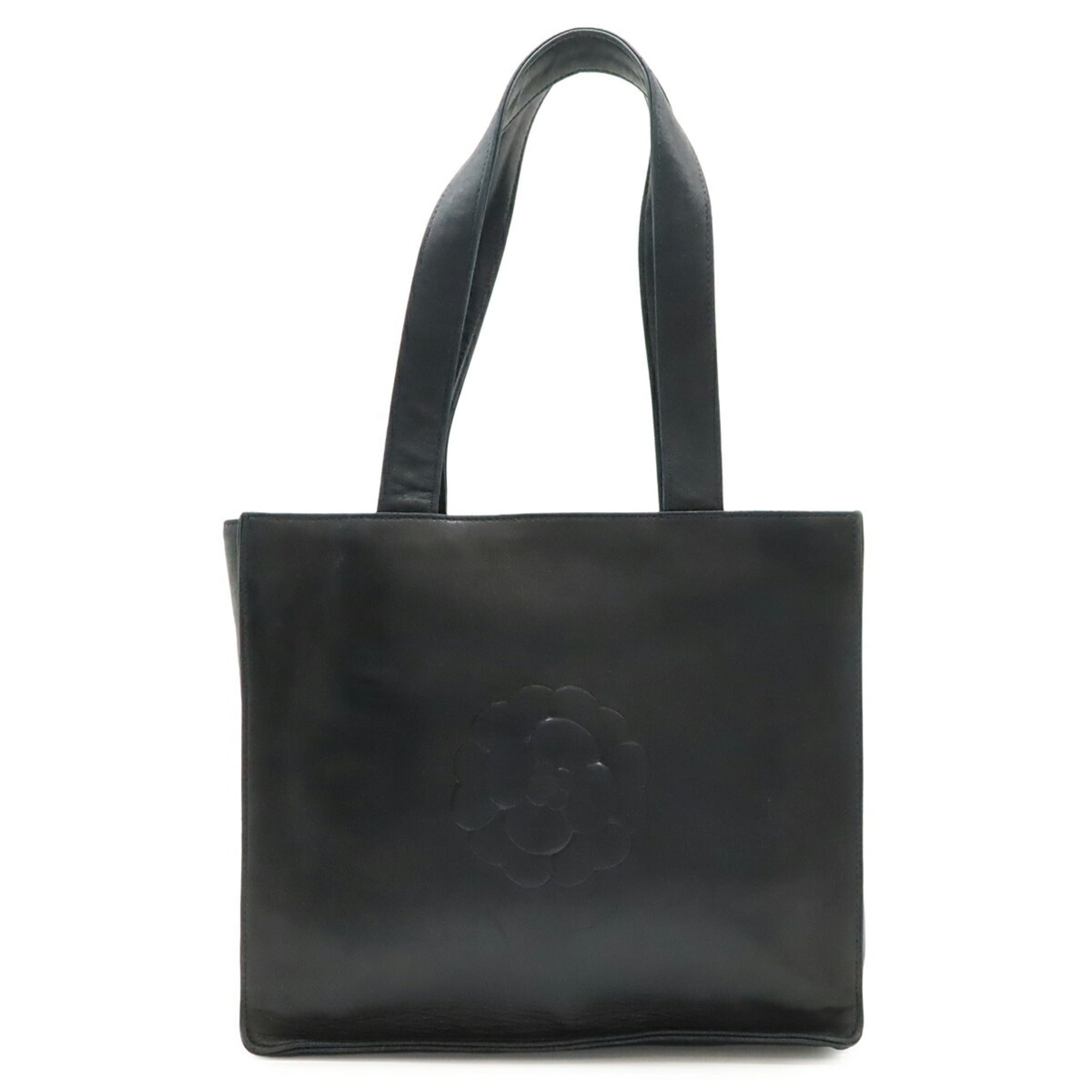 Chanel Camellia Black Leather Shoulder Bag Tote Bag (Pre-Owned)
