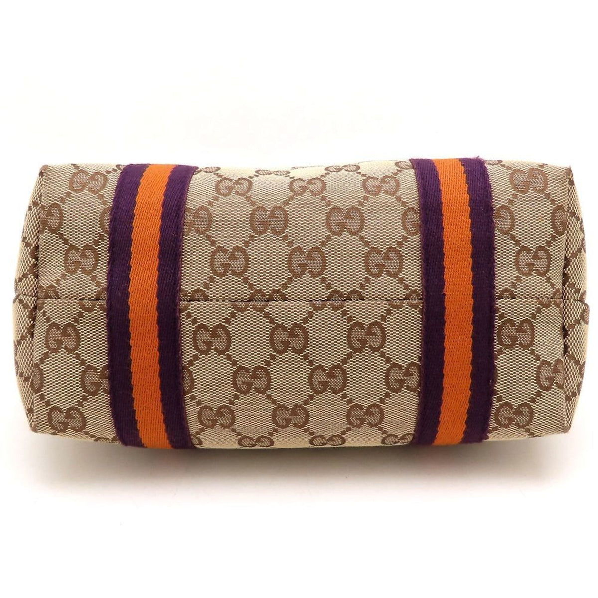 Gucci Sherry Line Beige Orange Purple Gg Canvas Leather Handbag (Pre-Owned)