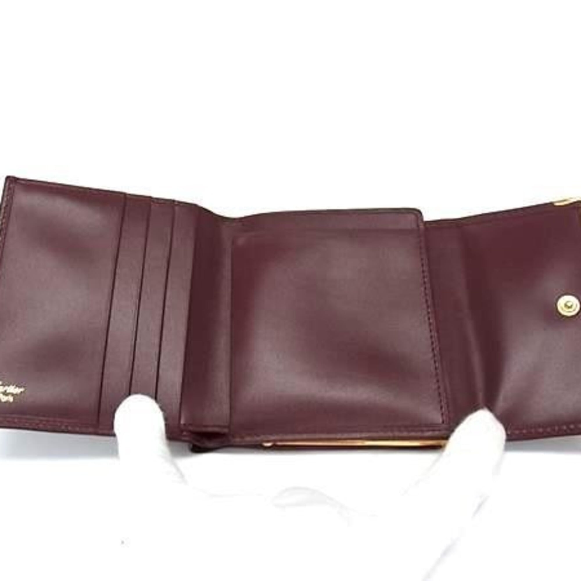 Cartier Bordeaux Leather Wallet (Tri-Fold) (Pre-Owned)