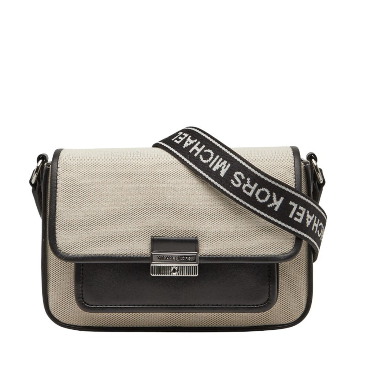 Michael Kors Beige Black Canvas Leather Shoulder Bag (Pre-Owned)