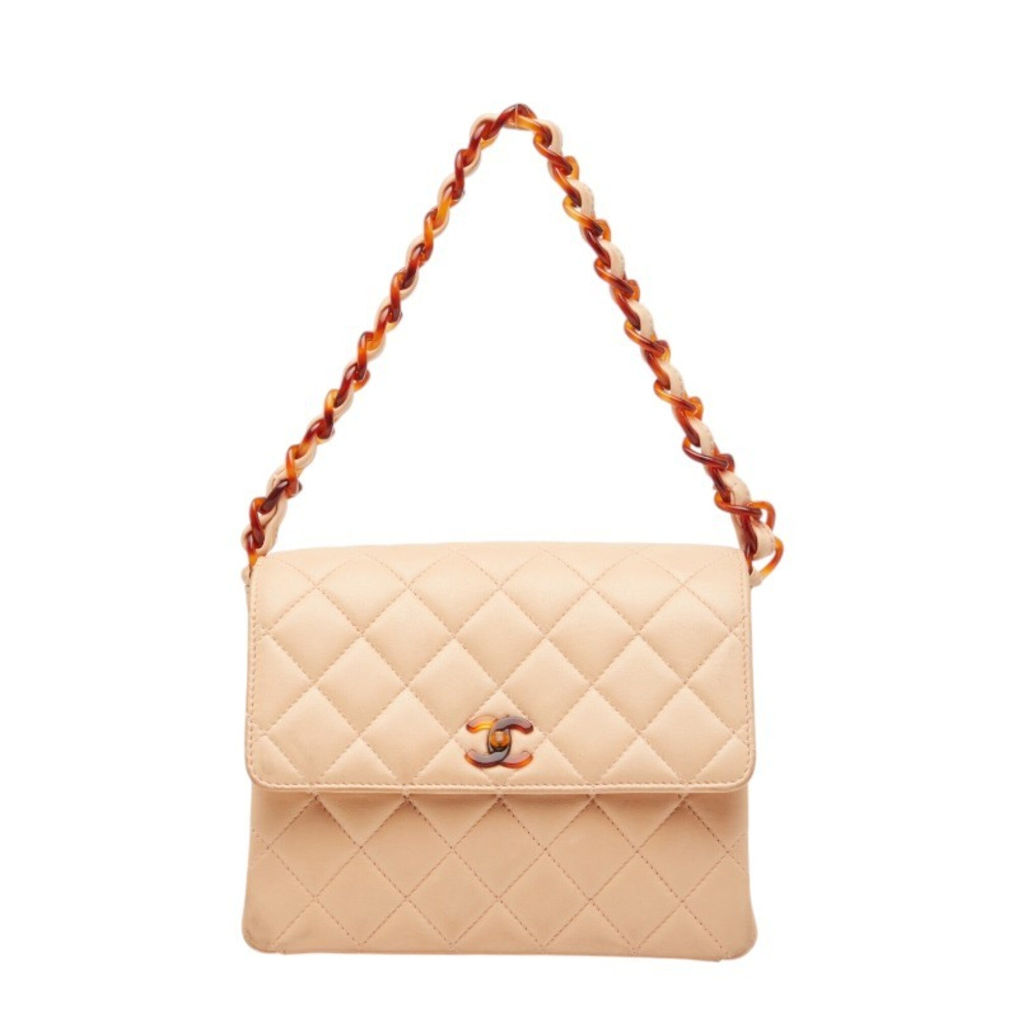 Chanel Beige Pink Leather Plastic Handbag Shoulder Bag (Pre-Owned)