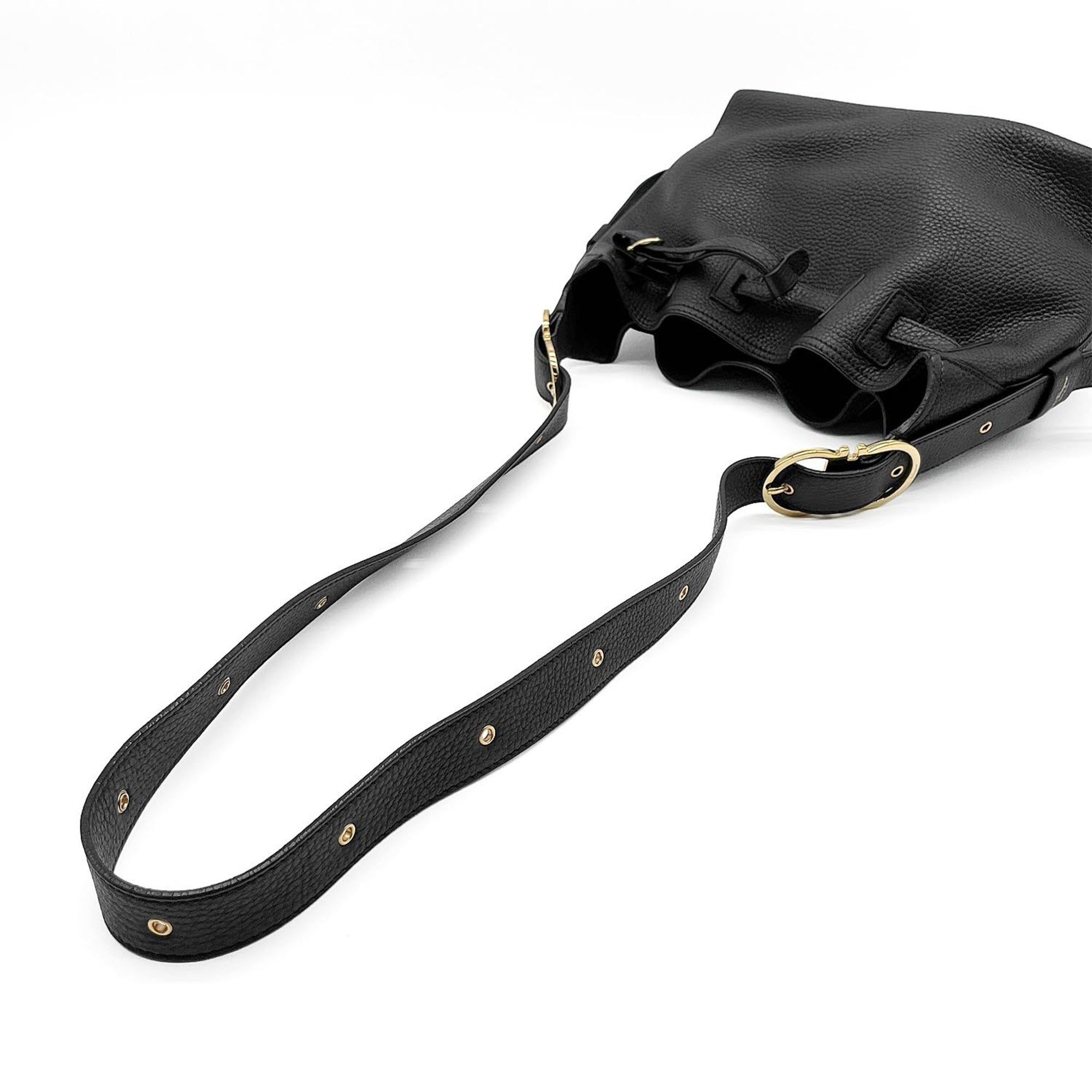 Salvatore Ferragamo Black Leather Pouch Shoulder Bag (Pre-Owned)