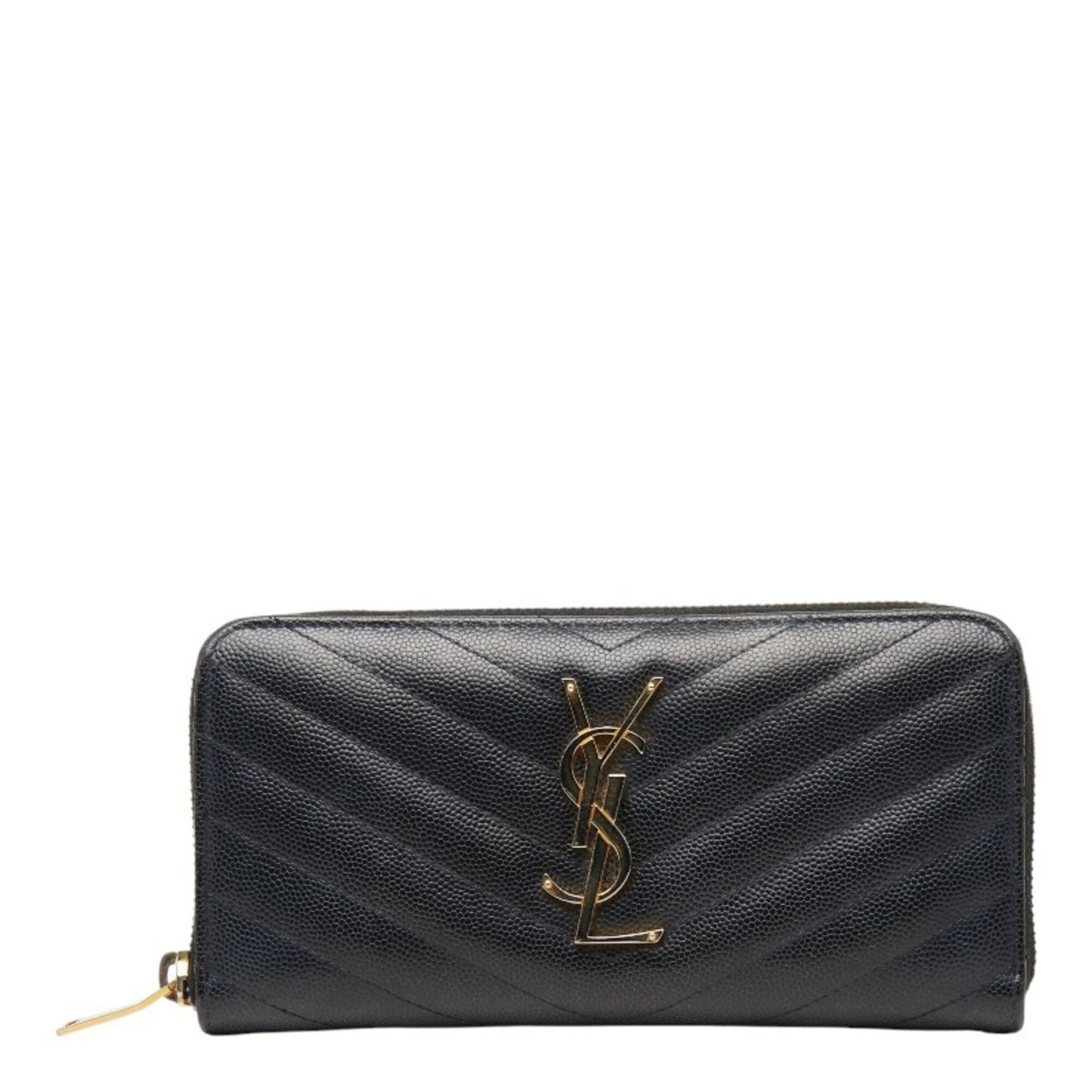 Saint Laurent Black Leather Long Wallet (Bi-Fold) (Pre-Owned)
