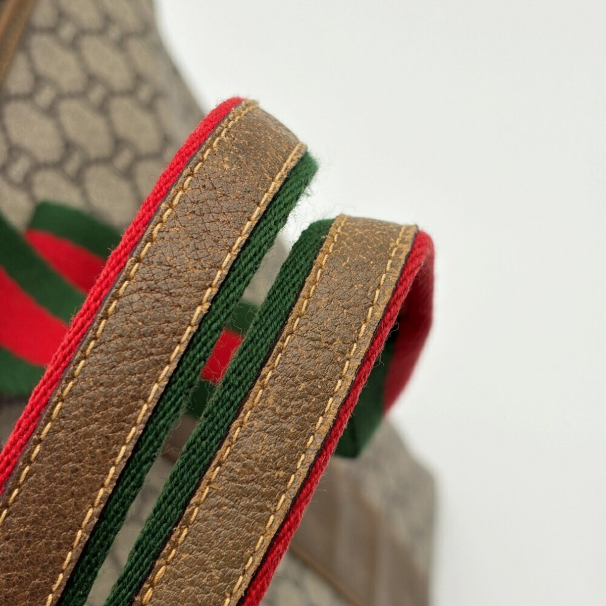 Gucci Beige Brown Green Red Color Pvc Leather Shoulder Bag Tote Bag (Pre-Owned)