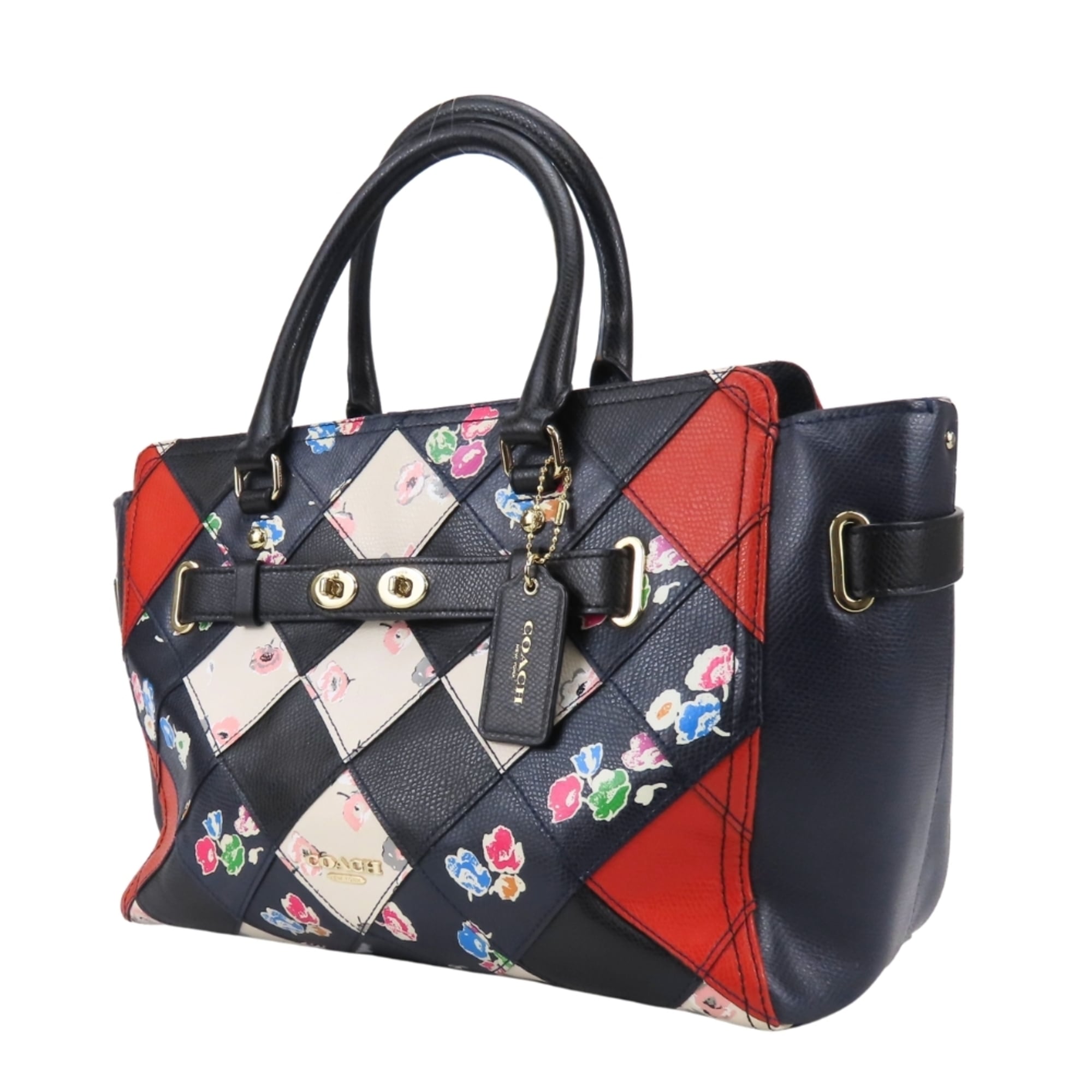 Coach Black Navy Red Color Leather Handbag (Pre-Owned)