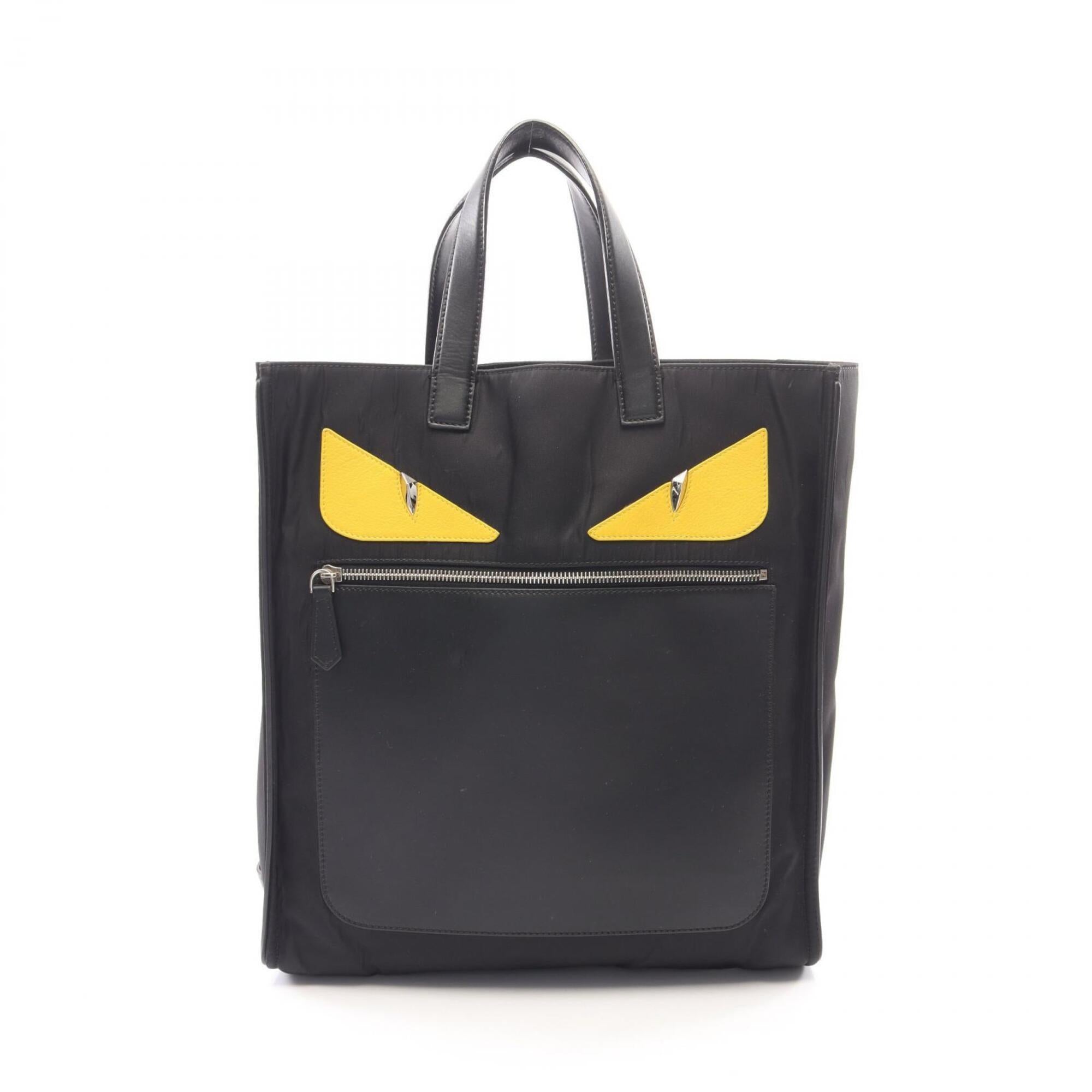 Fendi Black Yellow Nylon Leather Handbag Tote Bag (Pre-Owned)