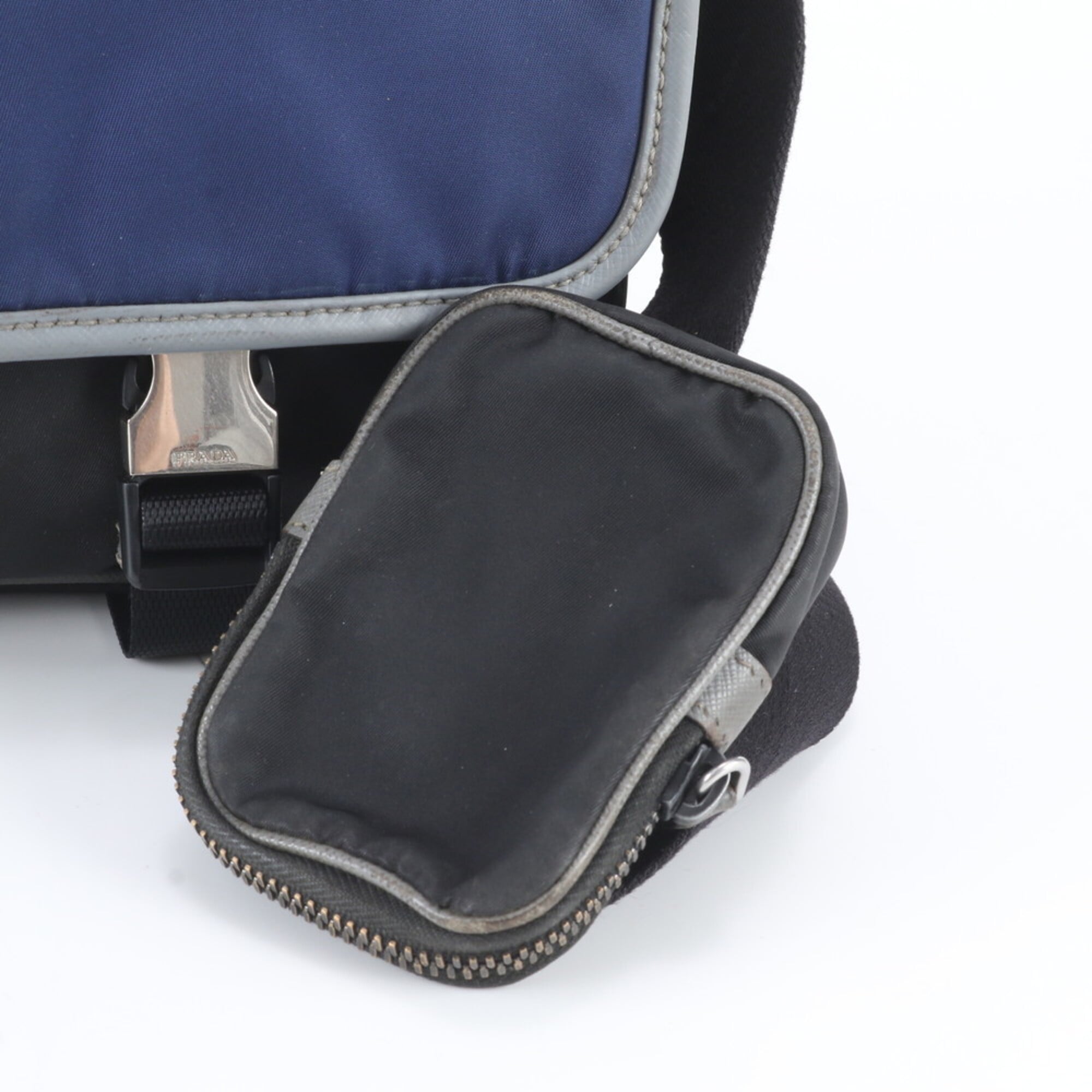 Prada Black Navy Nylon Leather Pouch Shoulder Bag (Pre-Owned)