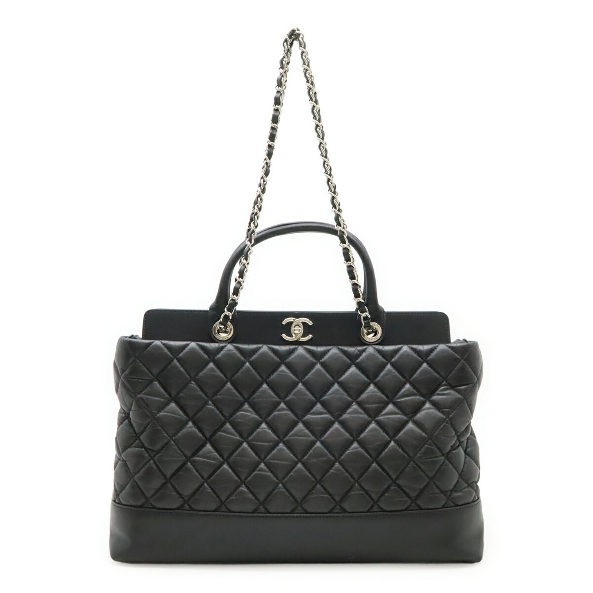 Chanel Matelasse Black Leather Shoulder Bag Tote Bag (Pre-Owned)